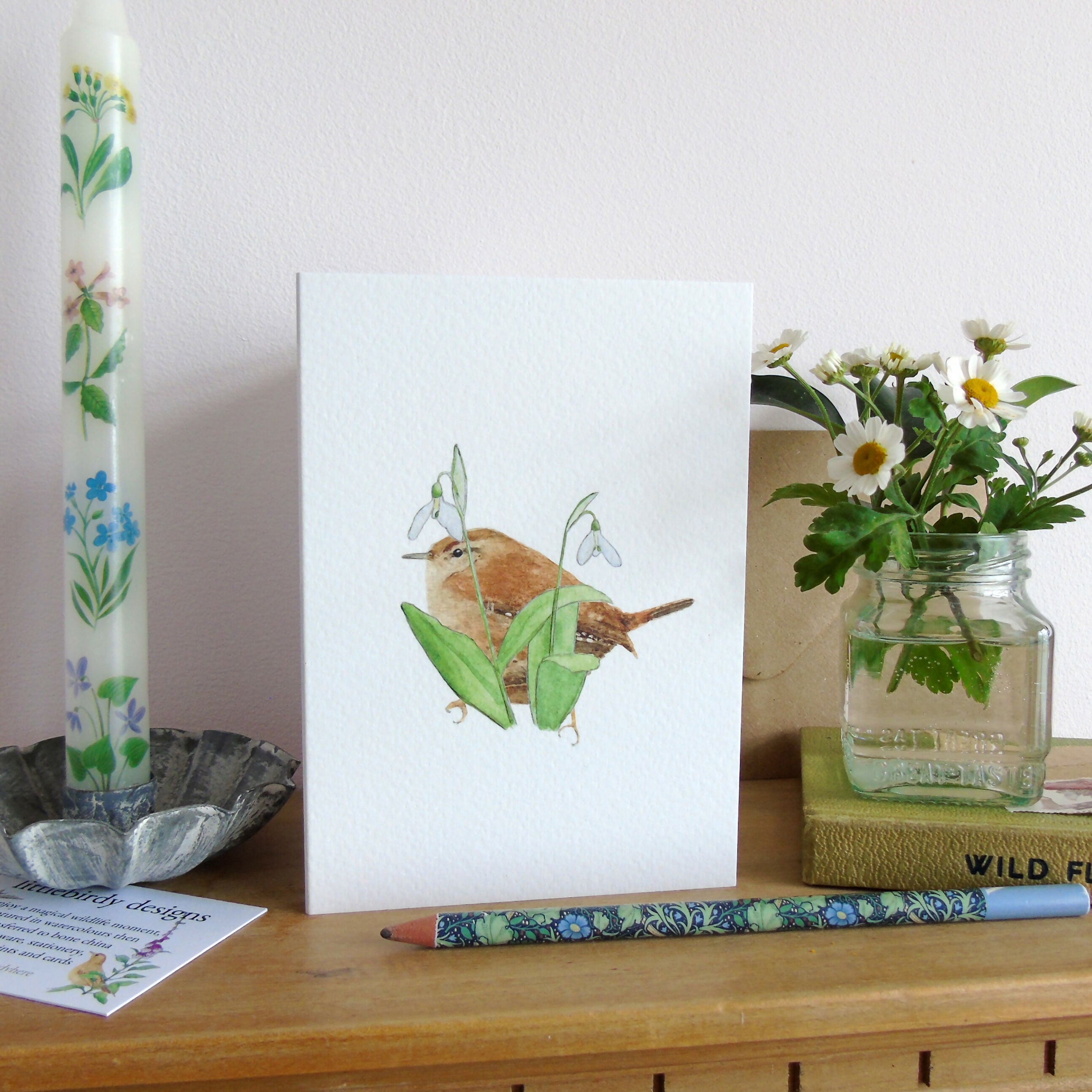 Wren and Snowdrops Greetings Card