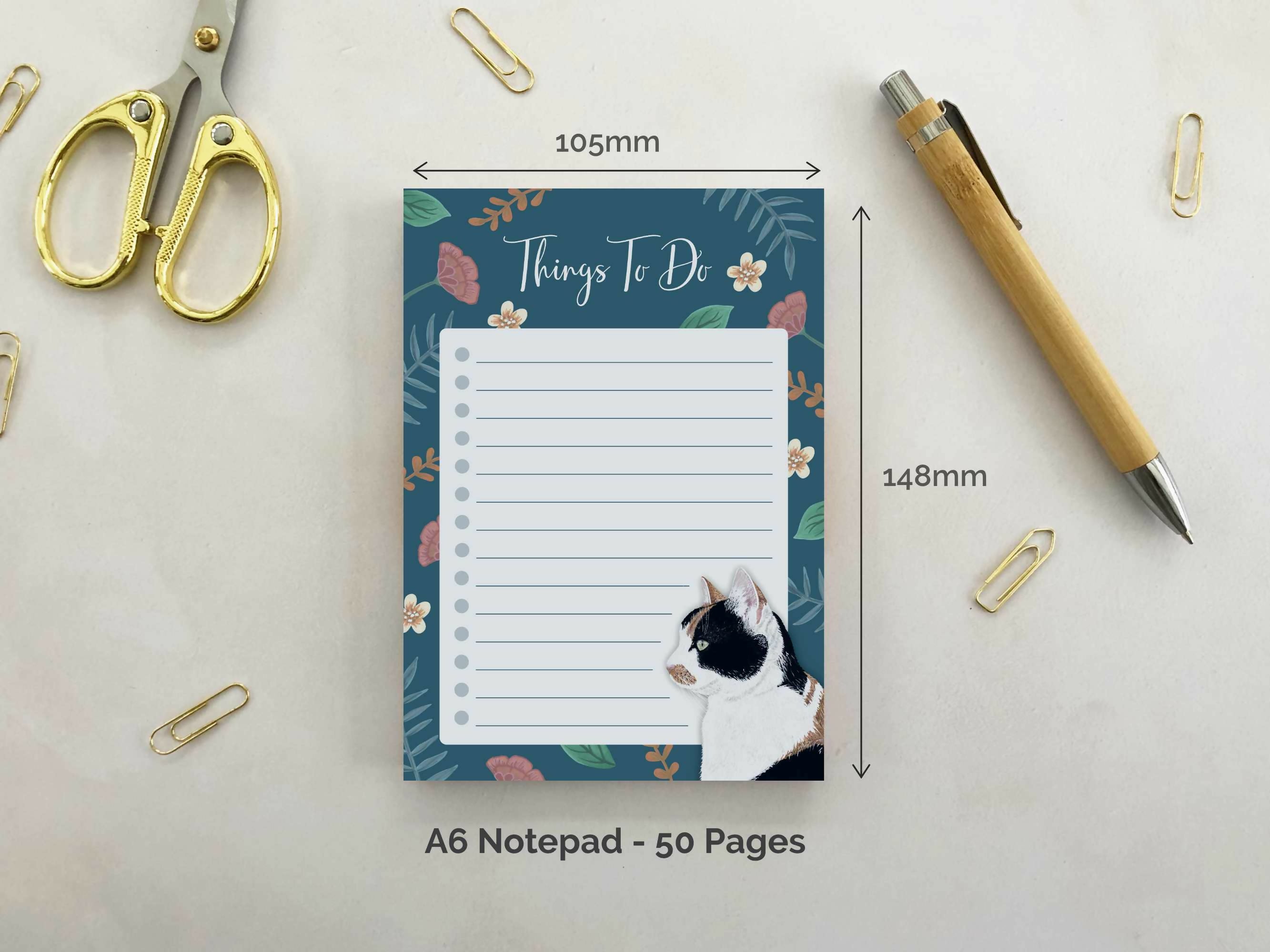 Calico Cat A6 Floral Notepad