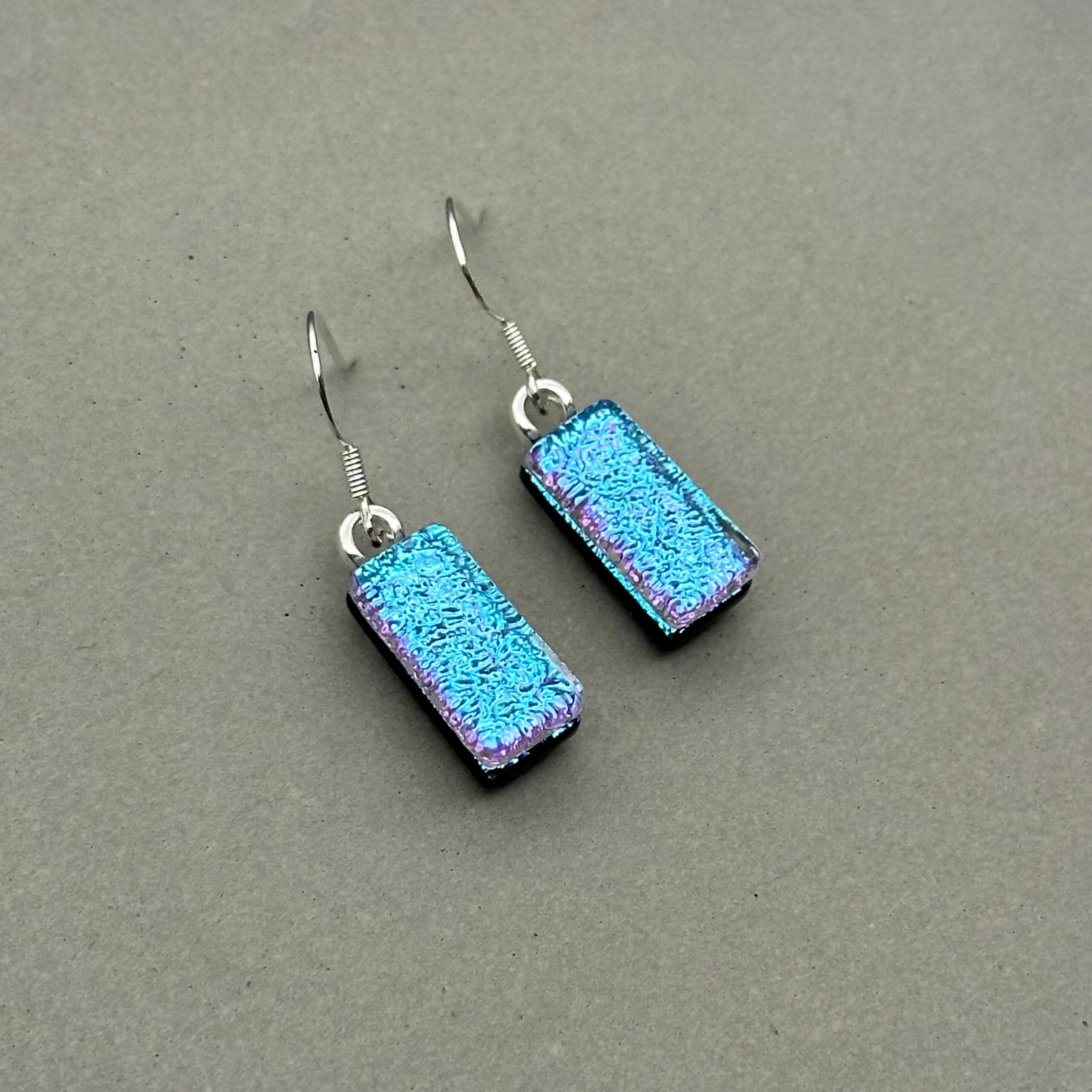 Ice Blue & Purple Dichroic Glass Necklace and Earrings Set - Sterling Silver, Handmade by Jade Tapson Glass
