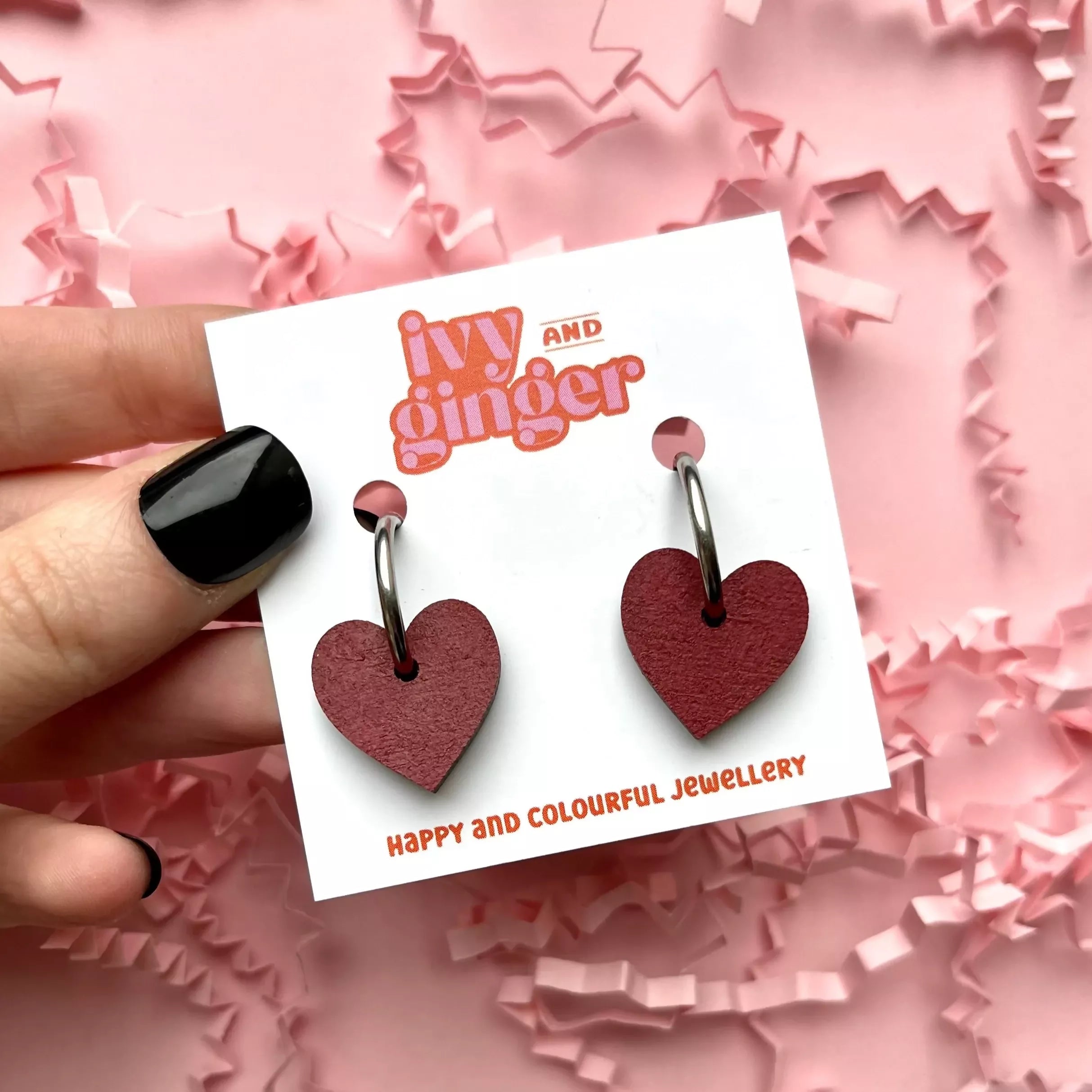 Deep Red Heart Shaped Hoop Earrings