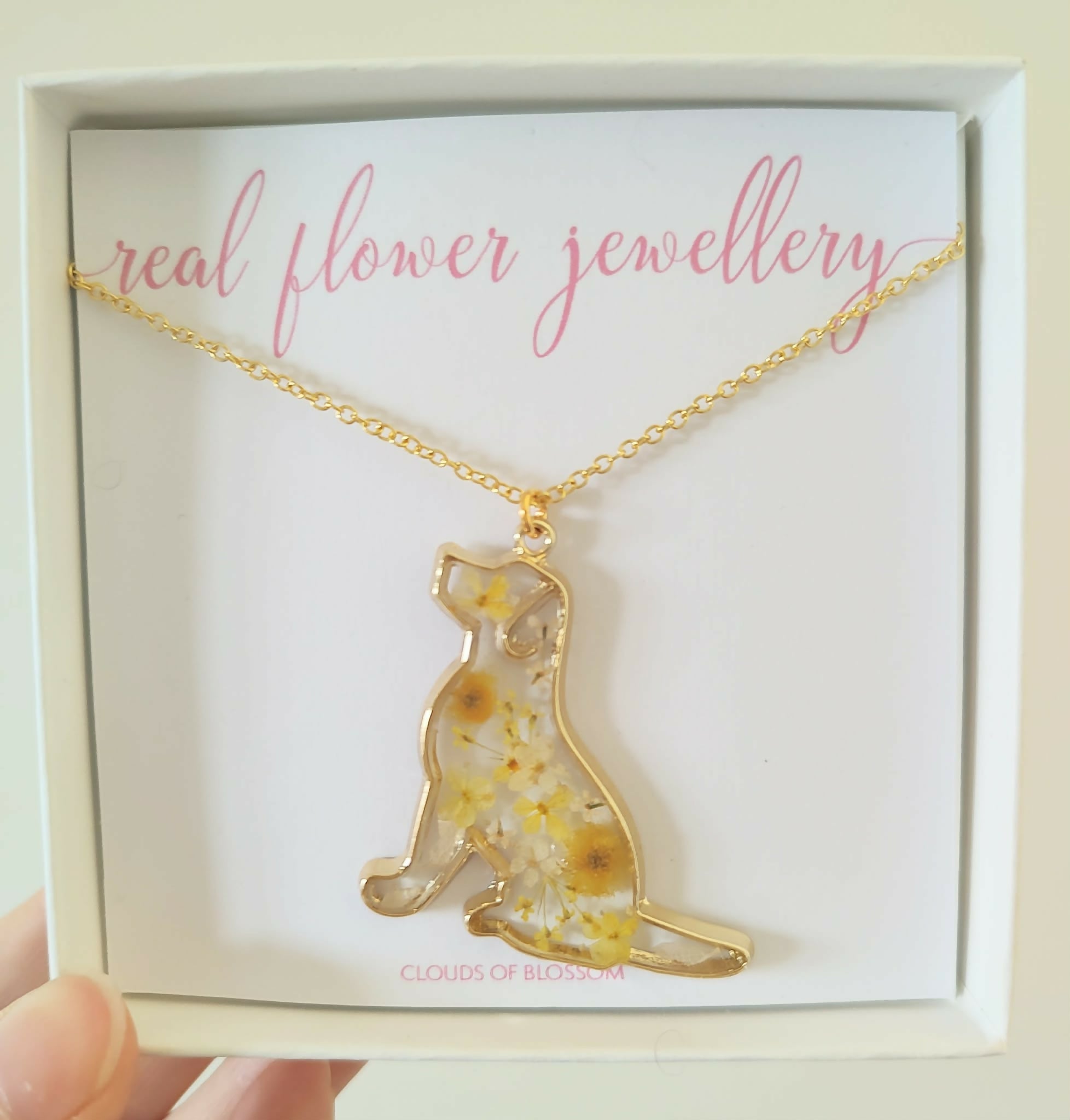 Labrador Dog Yellow Real Flower Necklace Gold Plated