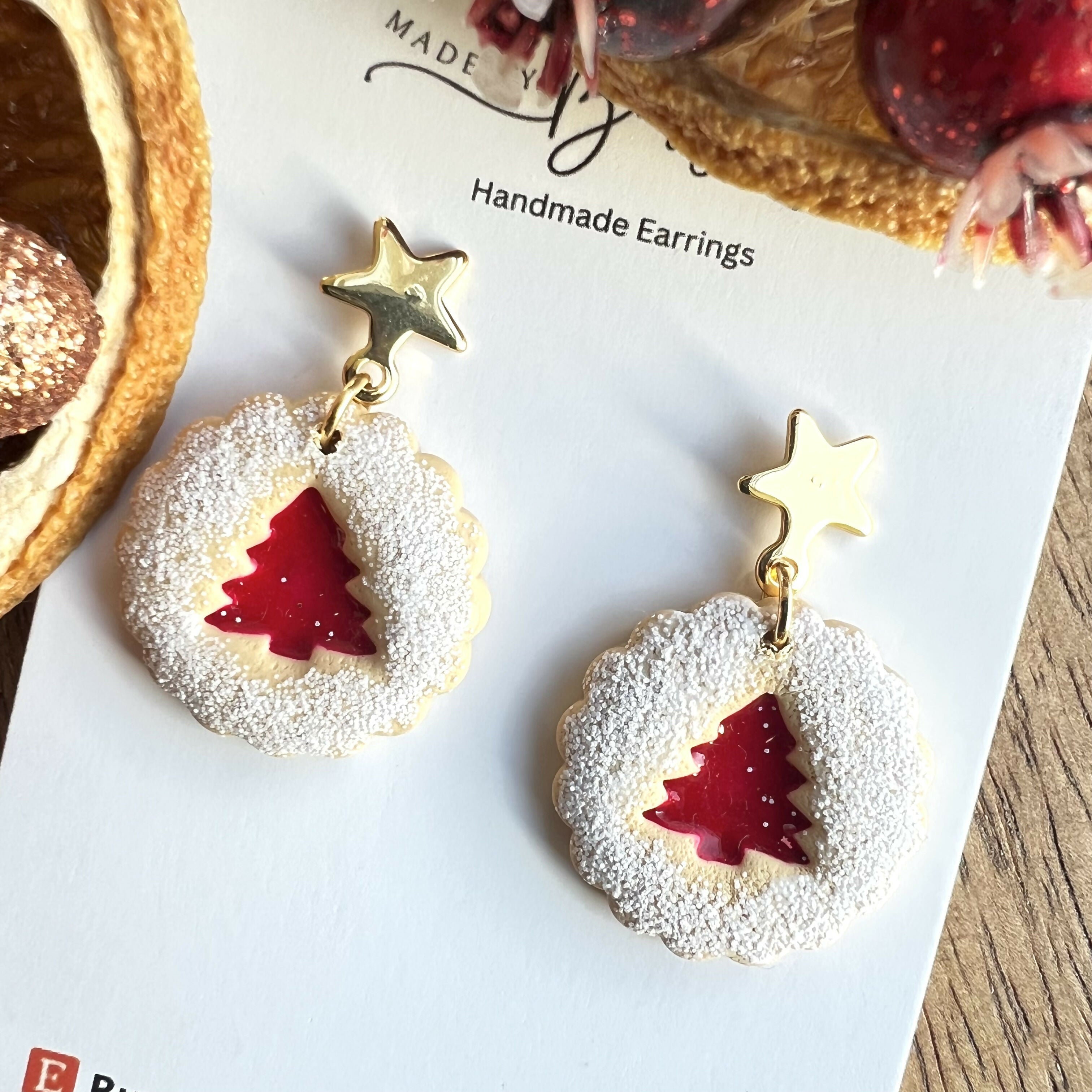 Polymer Clay Christmas Earrings / Handmade Festive Dangles / Xmas Jewellery