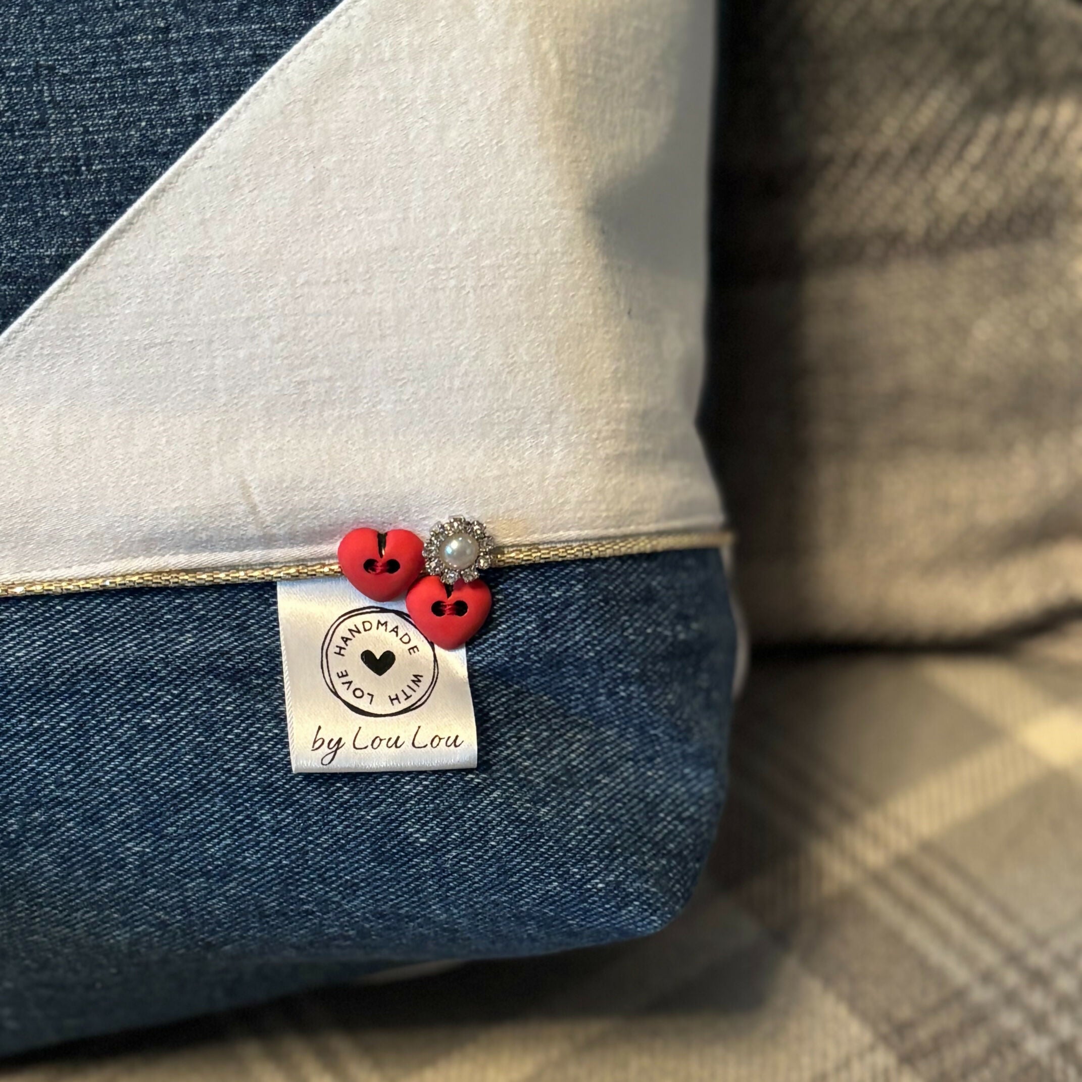 Unique Handcrafted Denim Tote Bag Handbag Made From Upcycled Blue And White Jeans