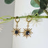Gold Starburst Earrings with Deep Purple Glass Stone on Gold Plated Huggie