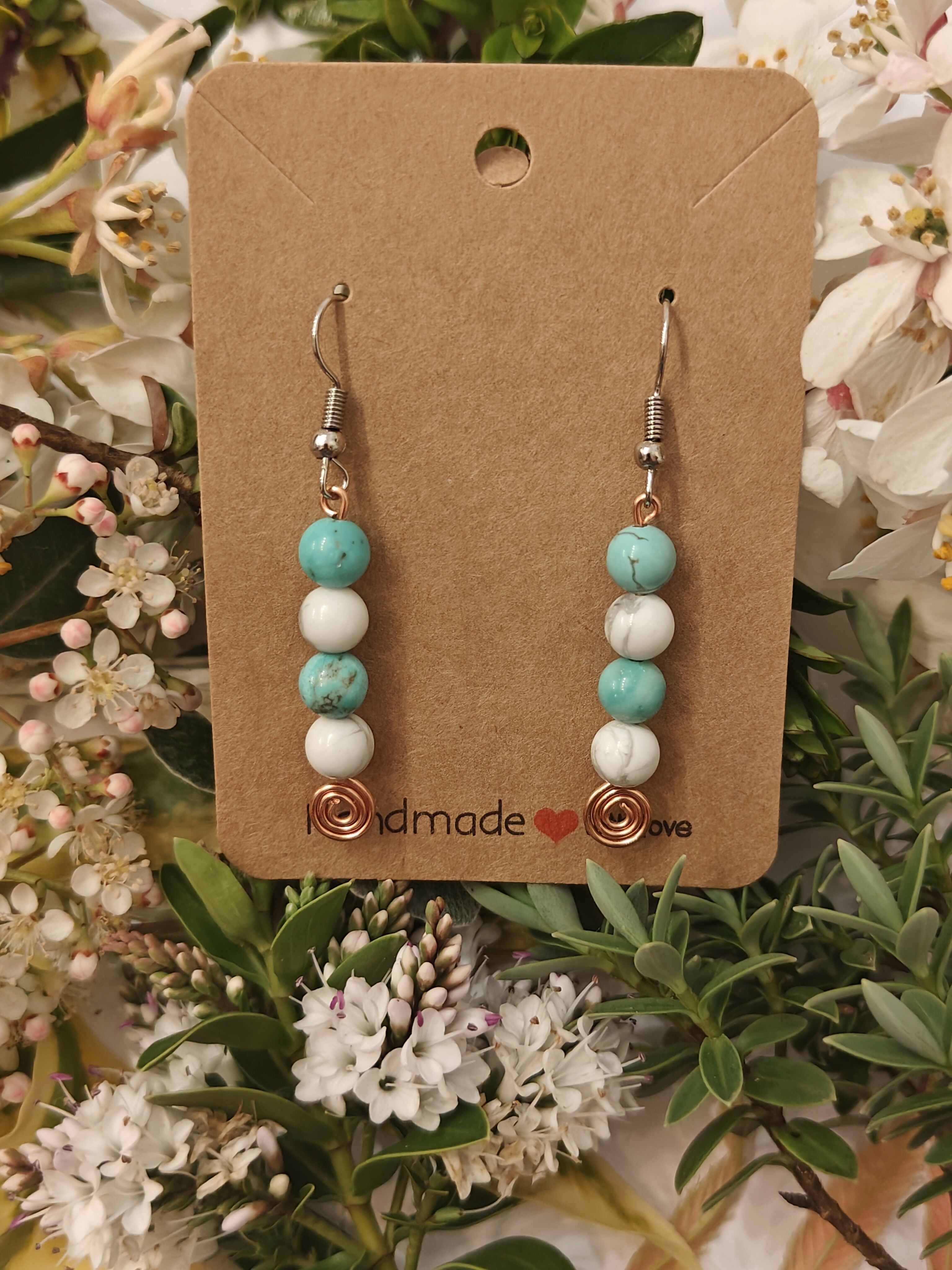 Blue Turquoise and Howlite Crystal Earrings