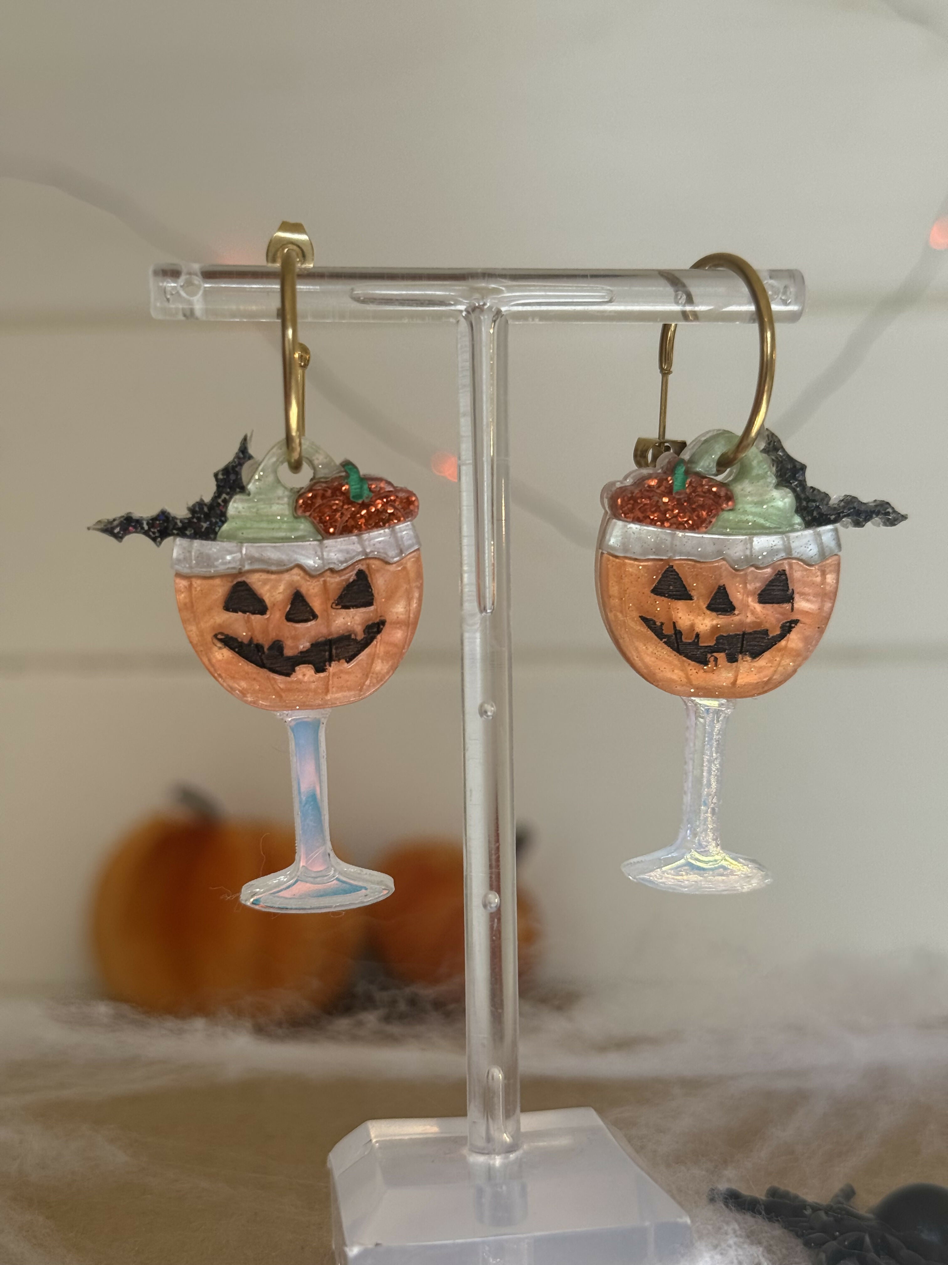 Creepy Halloween Pumpkin Cocktail Earrings