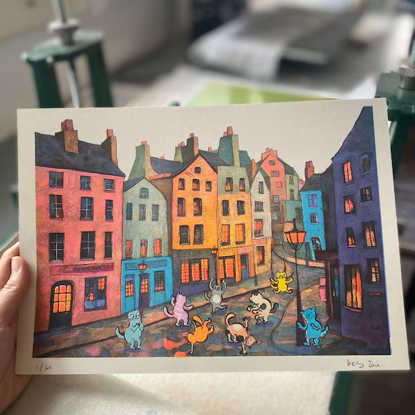 Cats in the City Riso Print