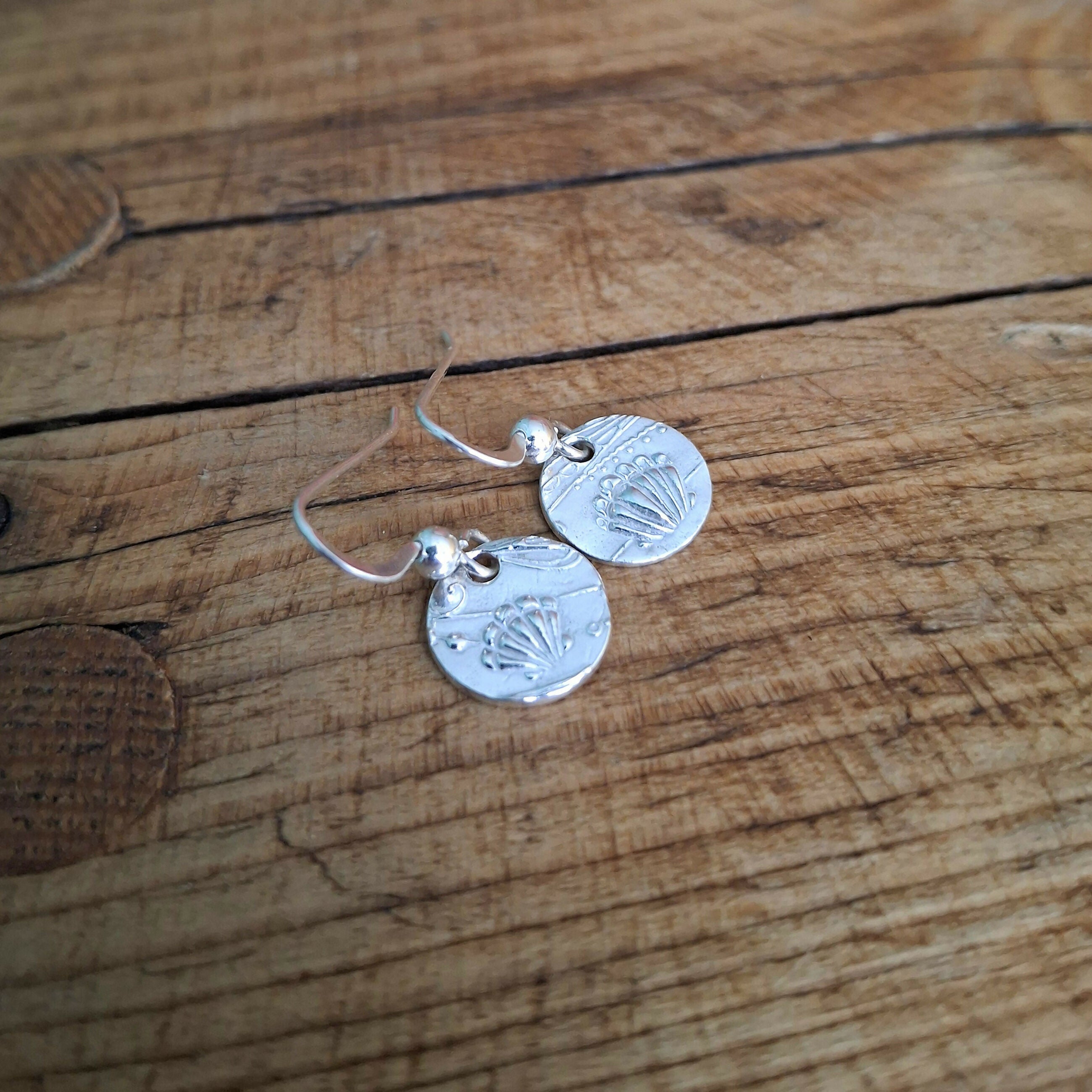 Handmade Round Silver Earrings Seaside Texture