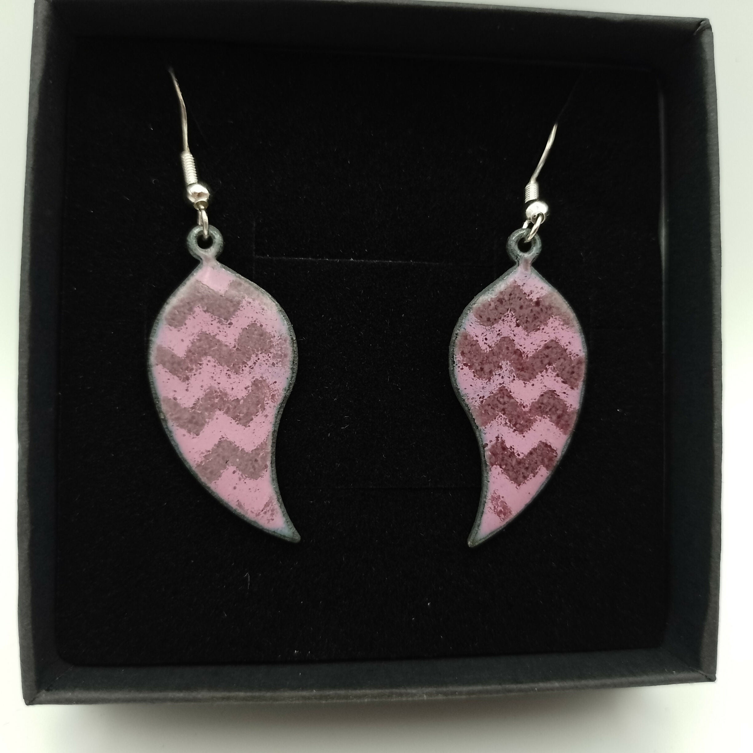 Pink and Purple Zig Zag Enamel Teardrop Earrings