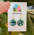 Green & Gold Faux Stone Circle Dangle Handmade Polymer Clay Earrings