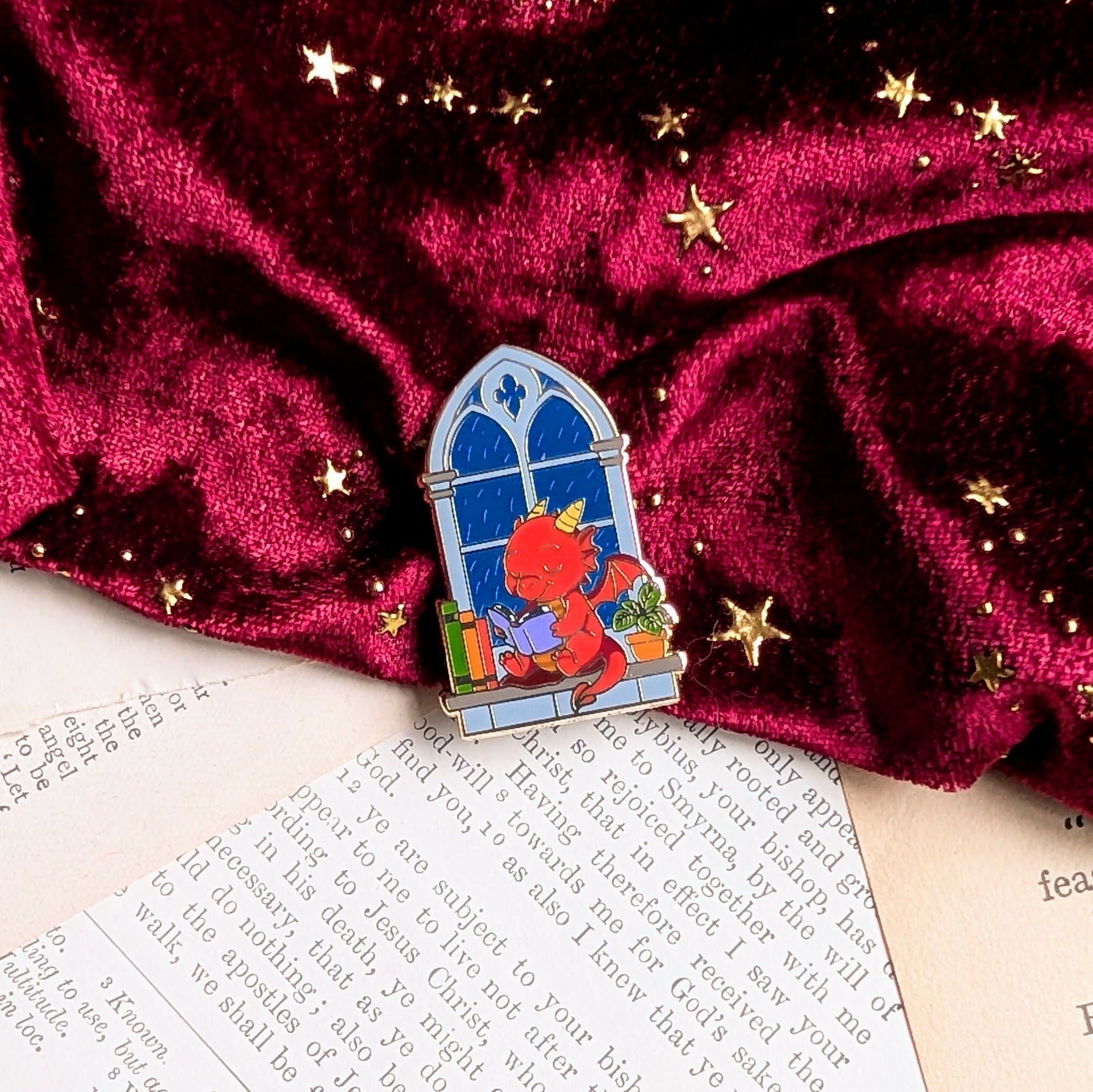 Ember the Dragon gothic window Enamel pin