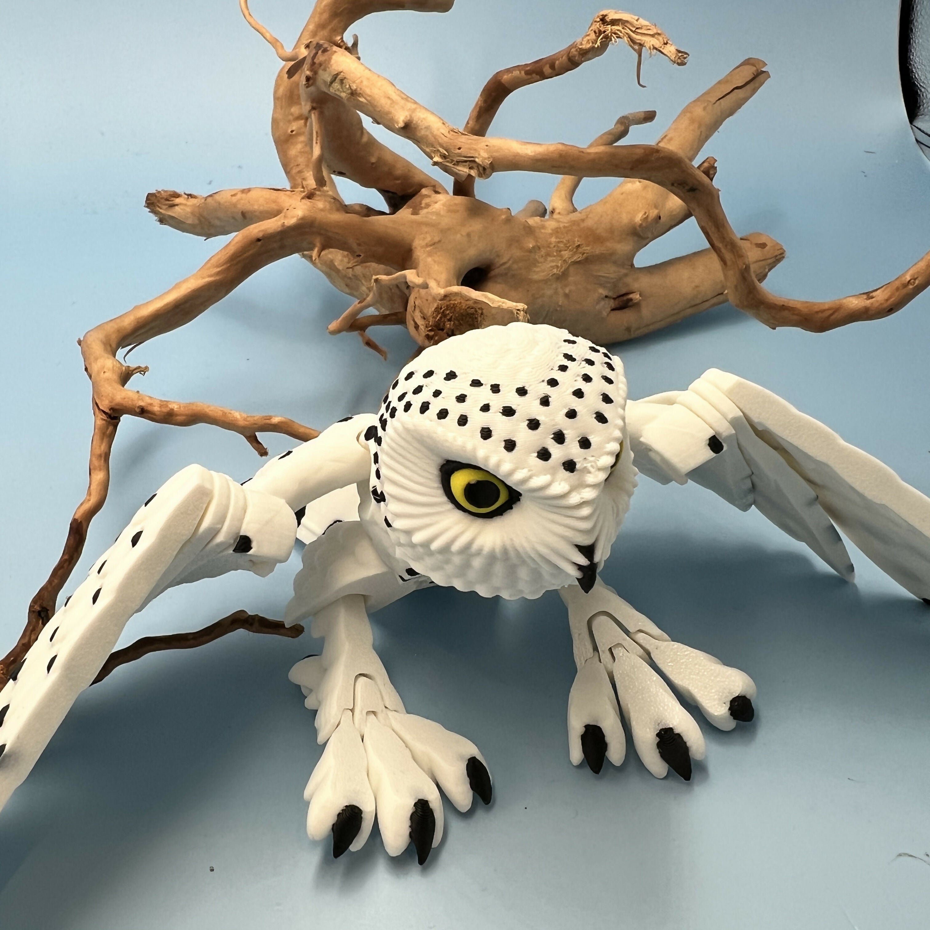 3D Printed LARGE: Articulated Sensory Fidget Animal Friend Snow Owl 22cm