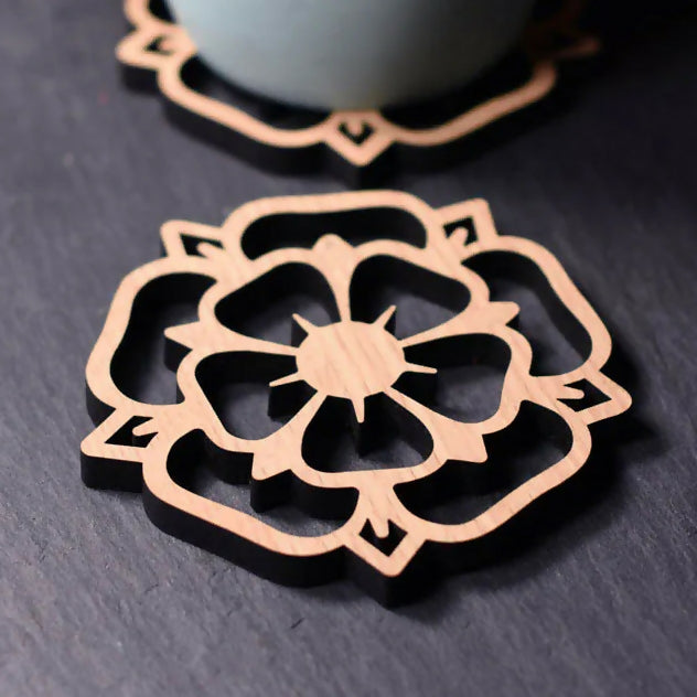 Yorkshire Rose Laser Cut Wooden Coaster