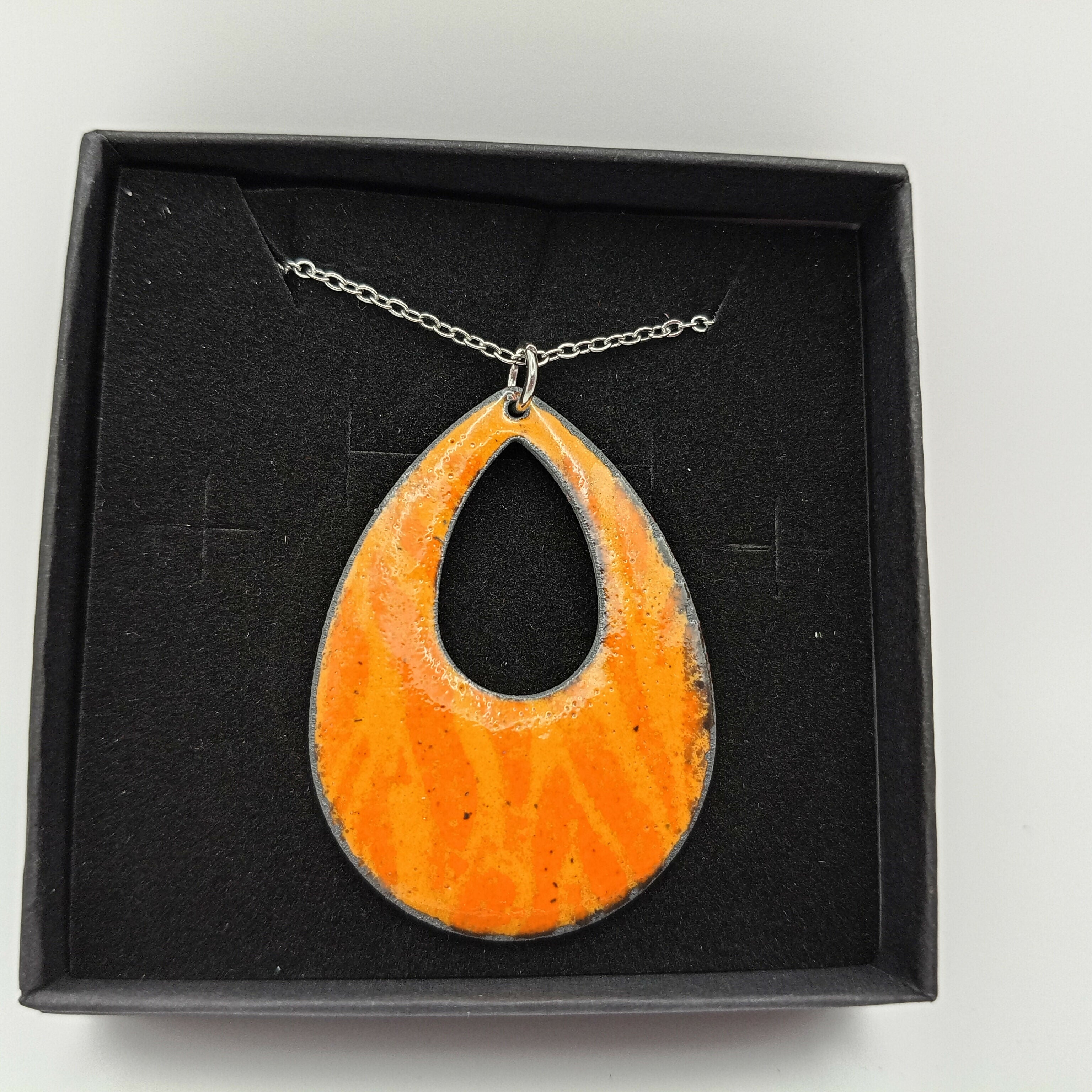 Sunflower Yellow and Tangerine Orange Striped Enamel Pendant
