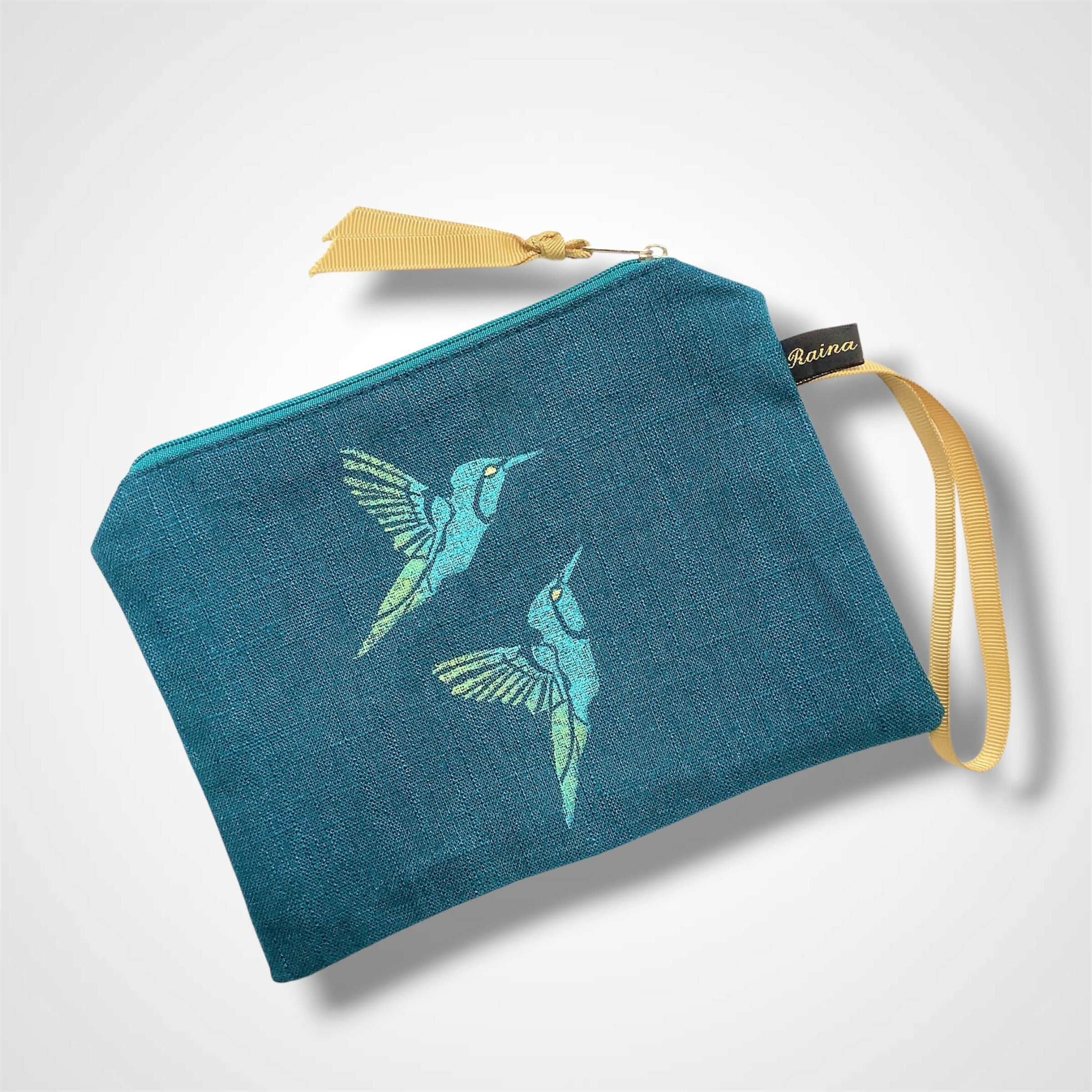 Turquoise Hummingbirds Linen Women’s Zip-Up Pouch