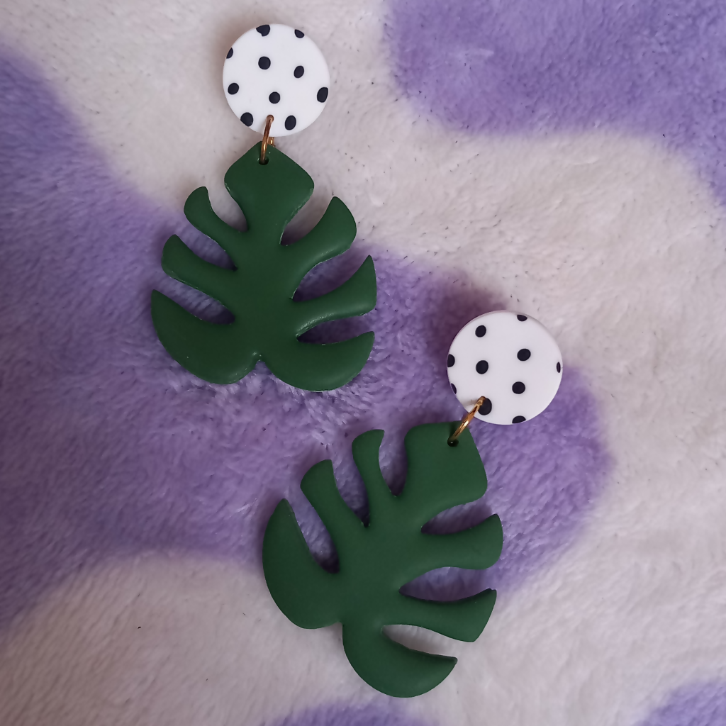 Polymer Clay Monstera Leaf Dangle Earrings