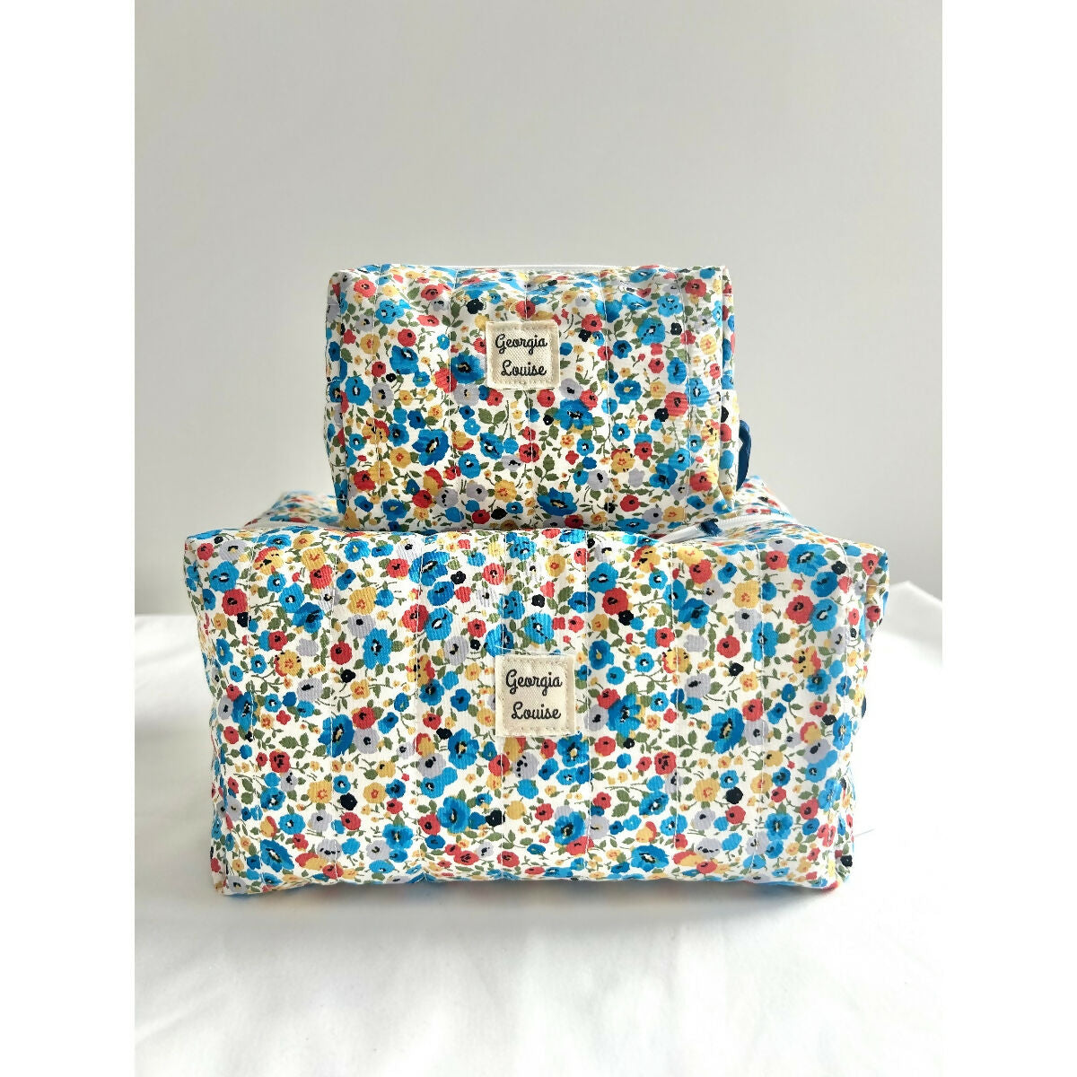 Blue Ditsy Floral Flower Quilted Waterproof Makeup/Toiletry Bag