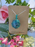 Blue Apatite Wire Wrapped Crystal Necklace on Sterling Silver Chain