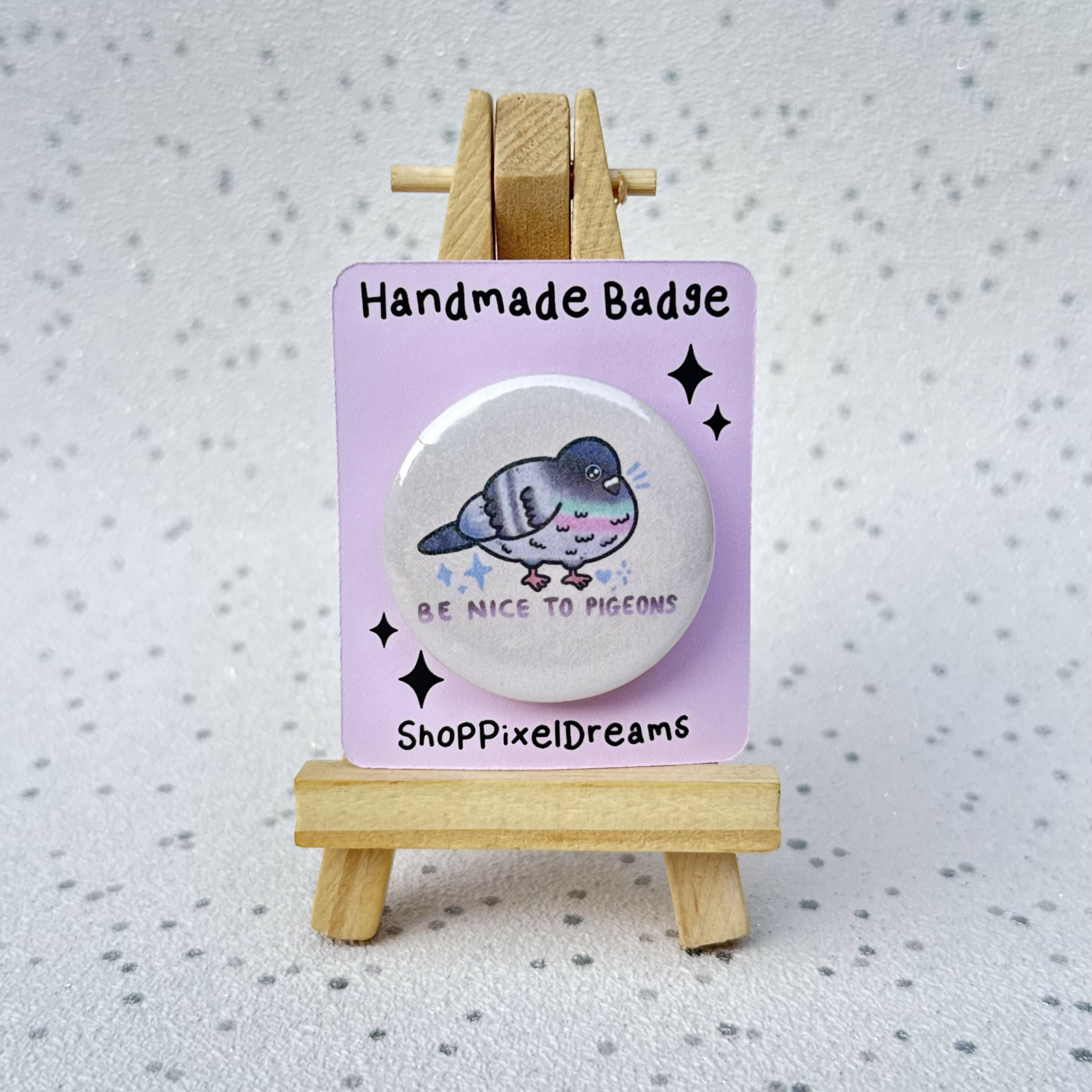 Be Nice to Pigeons Sparkly Holographic Pin Badge