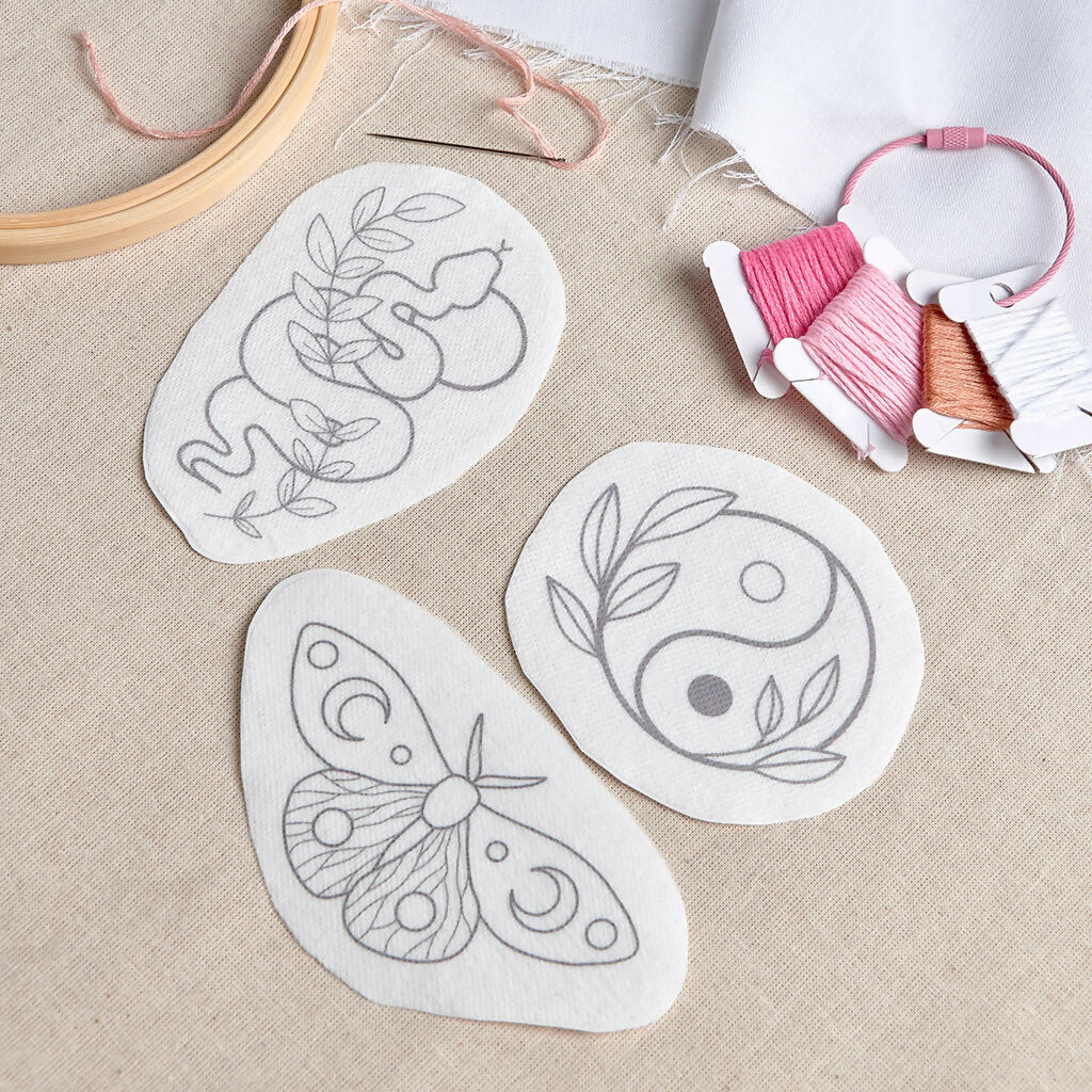 Balance Stick & Stitch Embroidery Patterns Set – Snake, Moth & Yin-Yang Designs