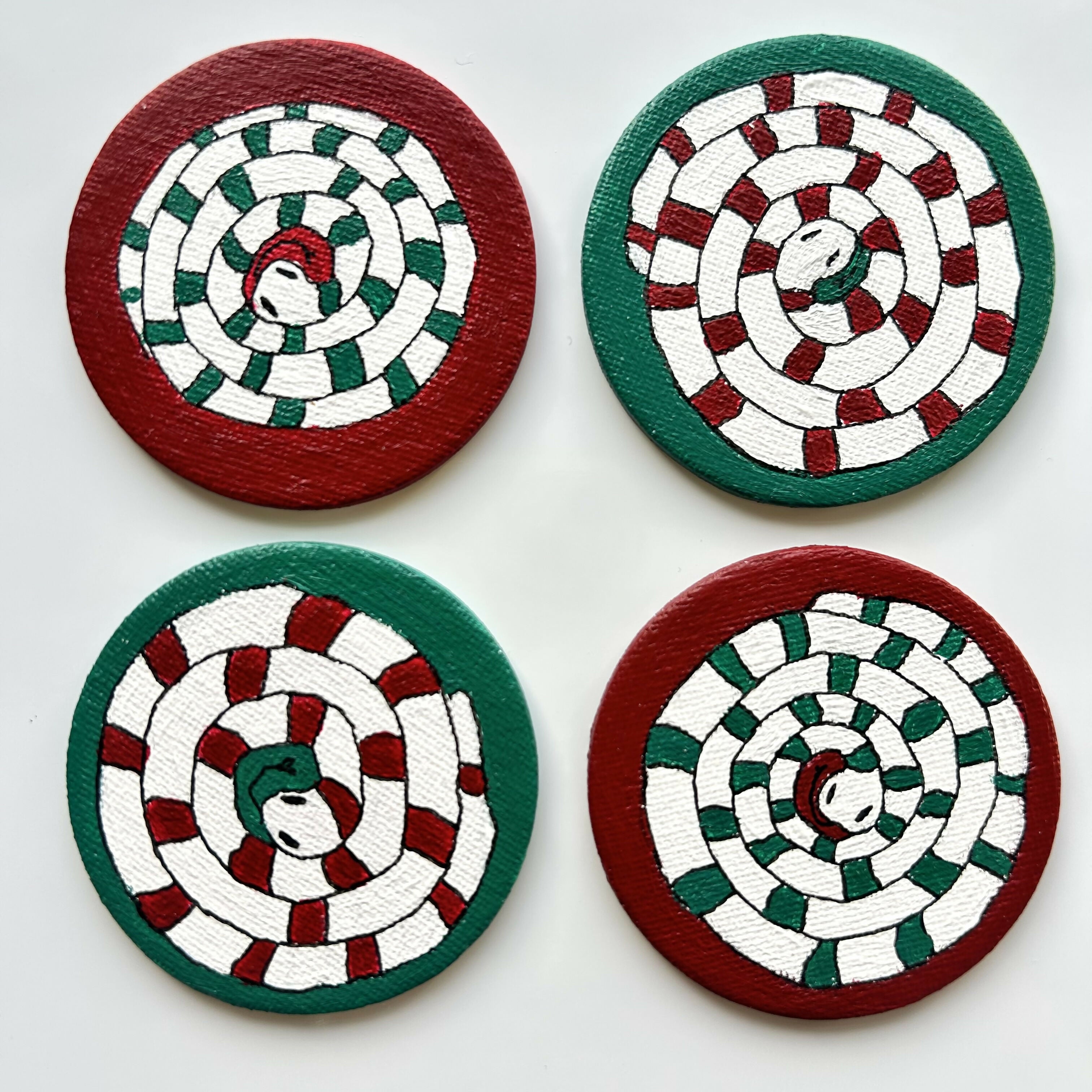 Candy Cane Snake Magnets Original Artwork