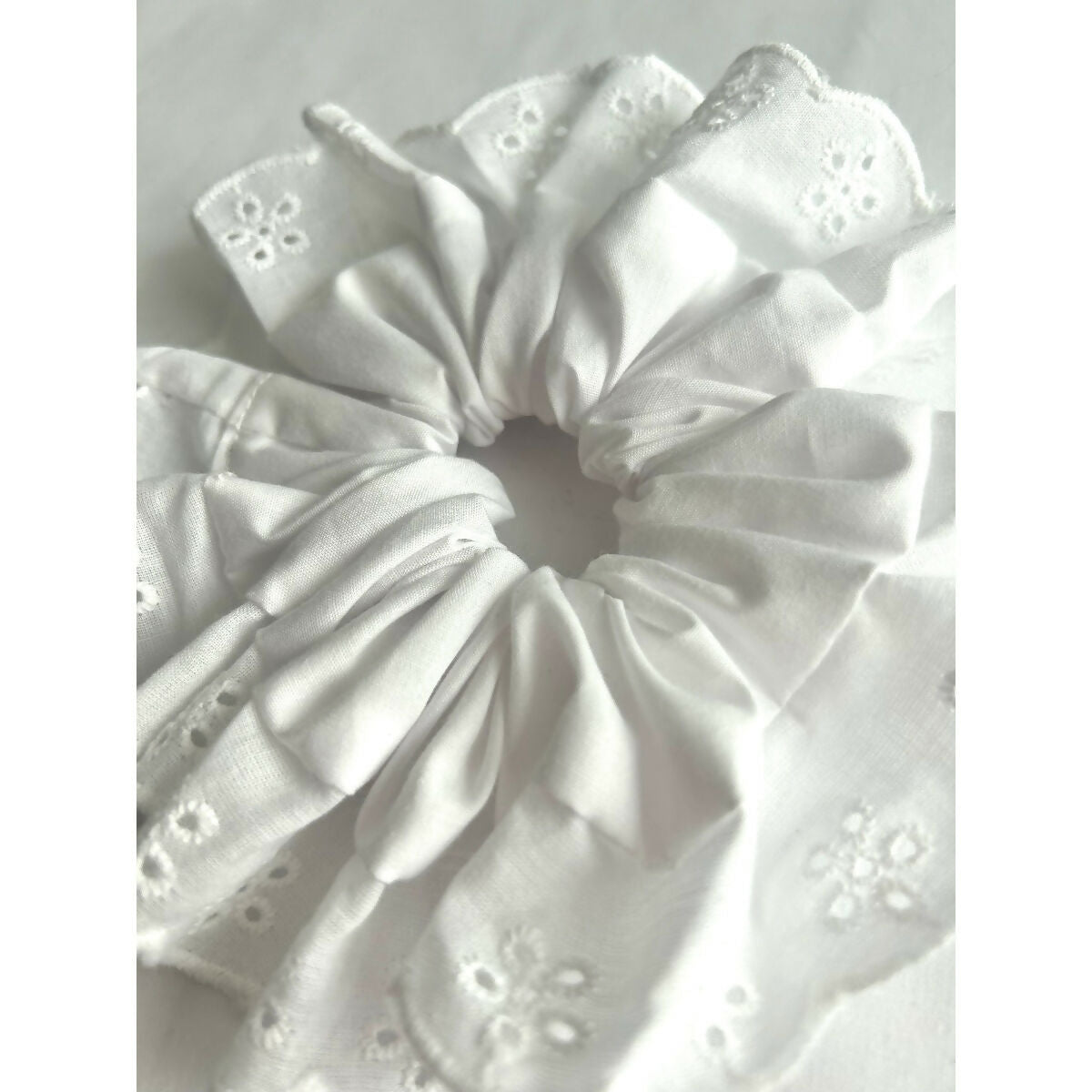 White Oversized Ruffle Broderie Lace Hair Scrunchie