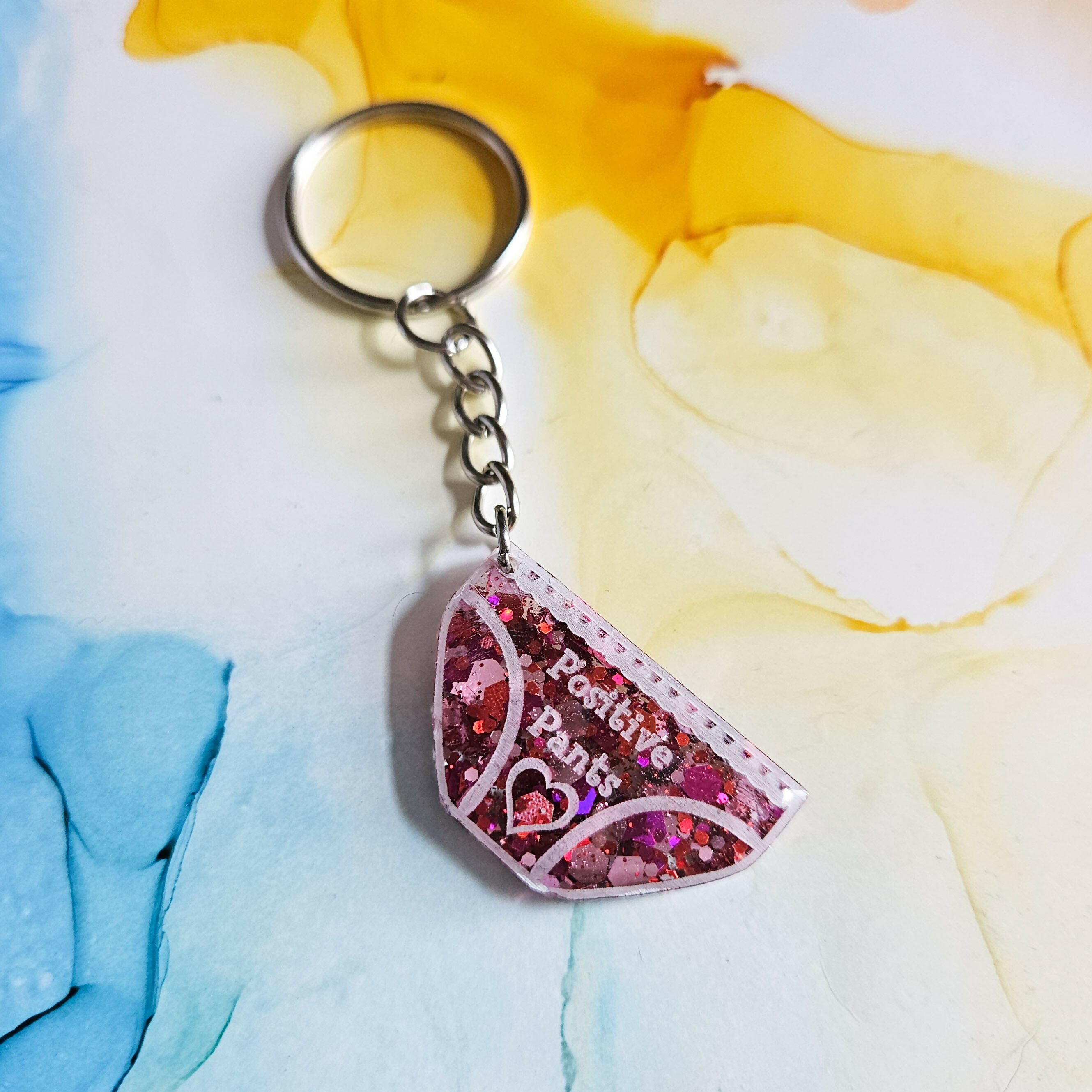 Handmade Red Pink Glitter Resin Positive Pants Keyring