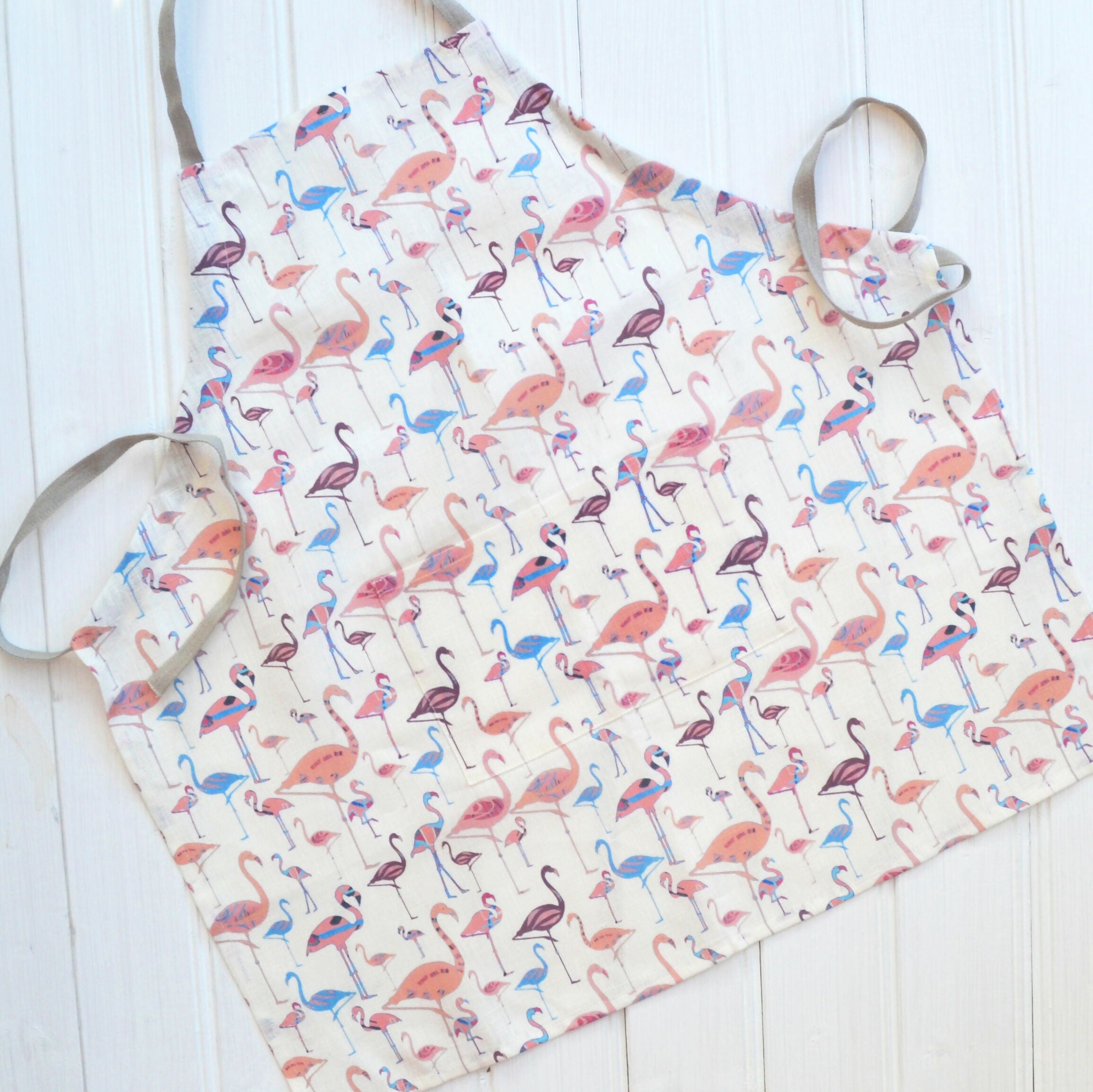 Children's Linen Apron - Flamingo Print