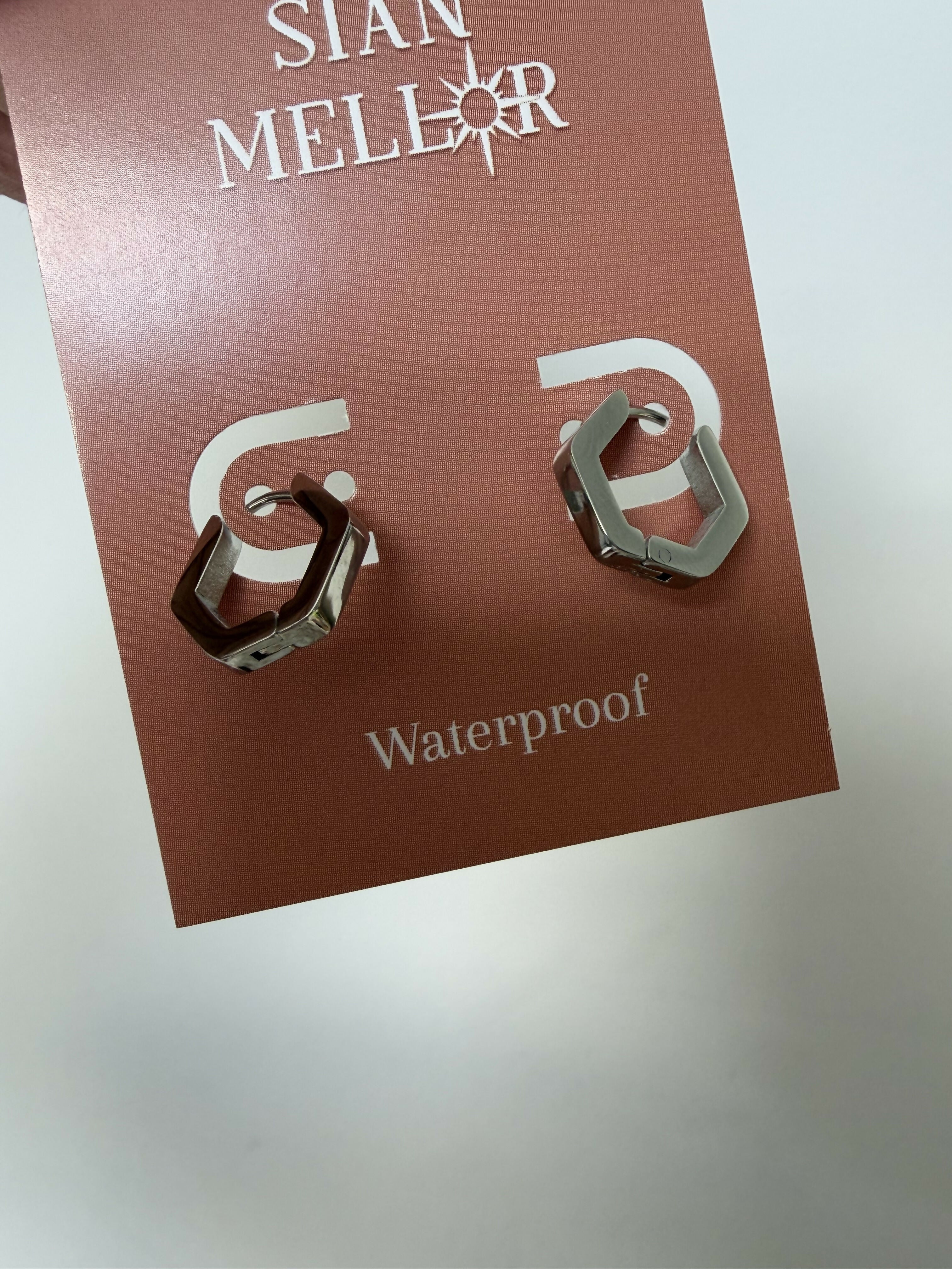 Silver Hexagon Hoops
