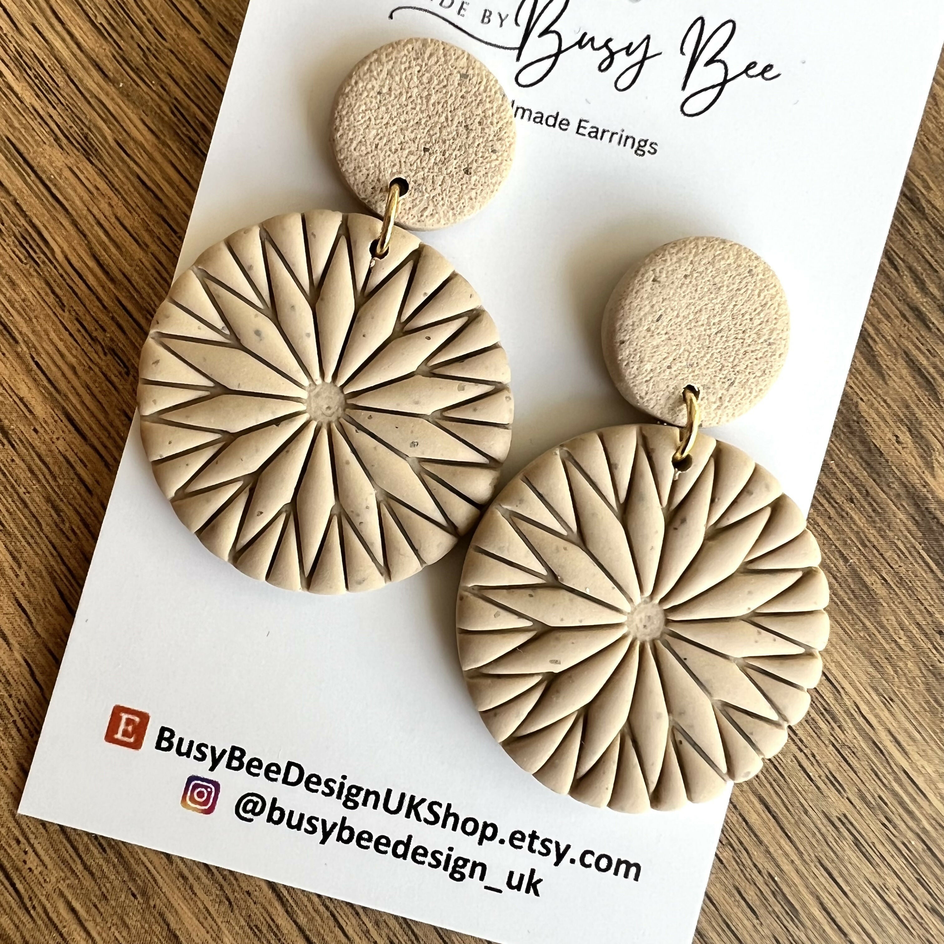 Textured Statement Dangle Earrings – Polymer Clay Drop Earrings, Modern Geometric Earrings, Handmade Clay Jewellery