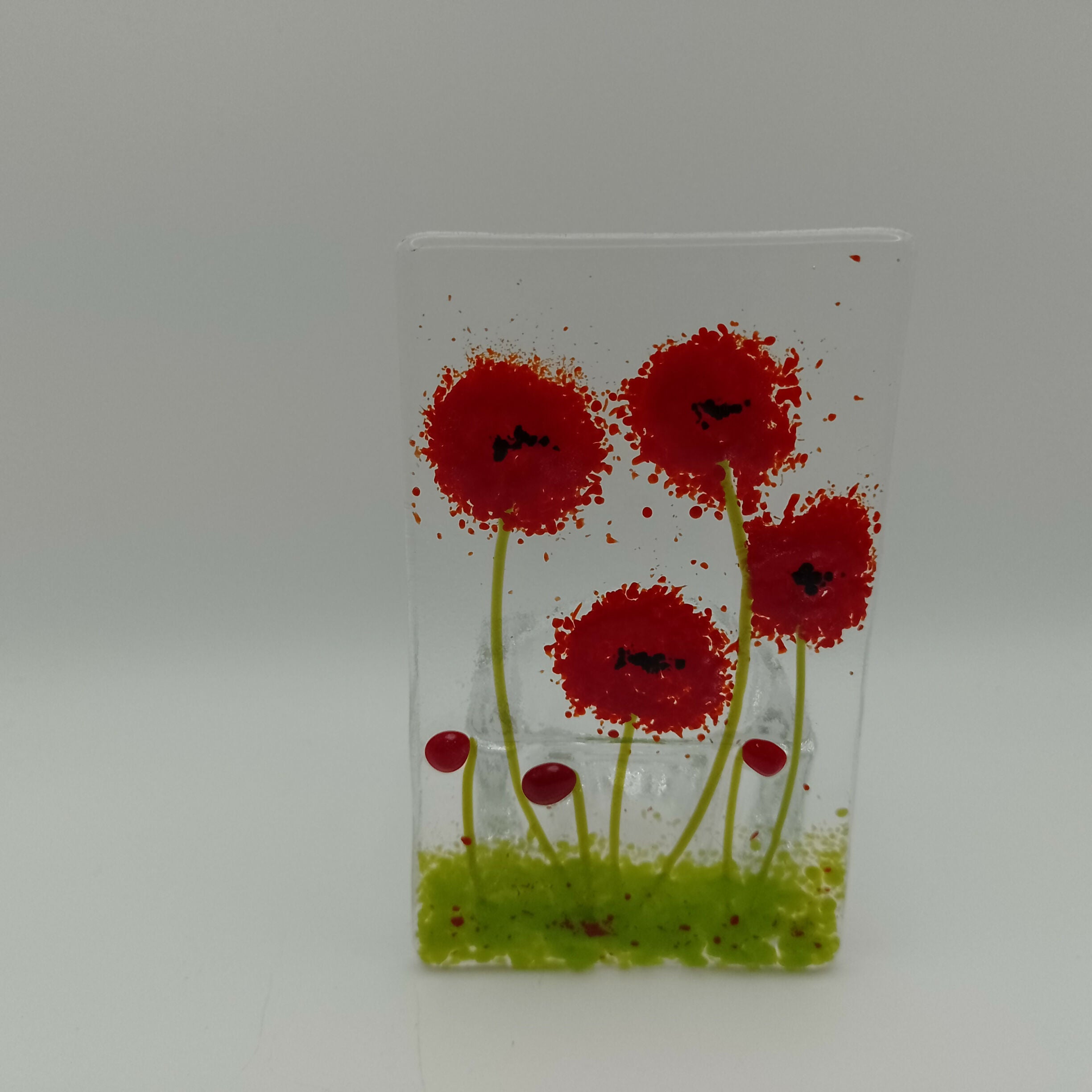 Fused Glass Poppy Tealight