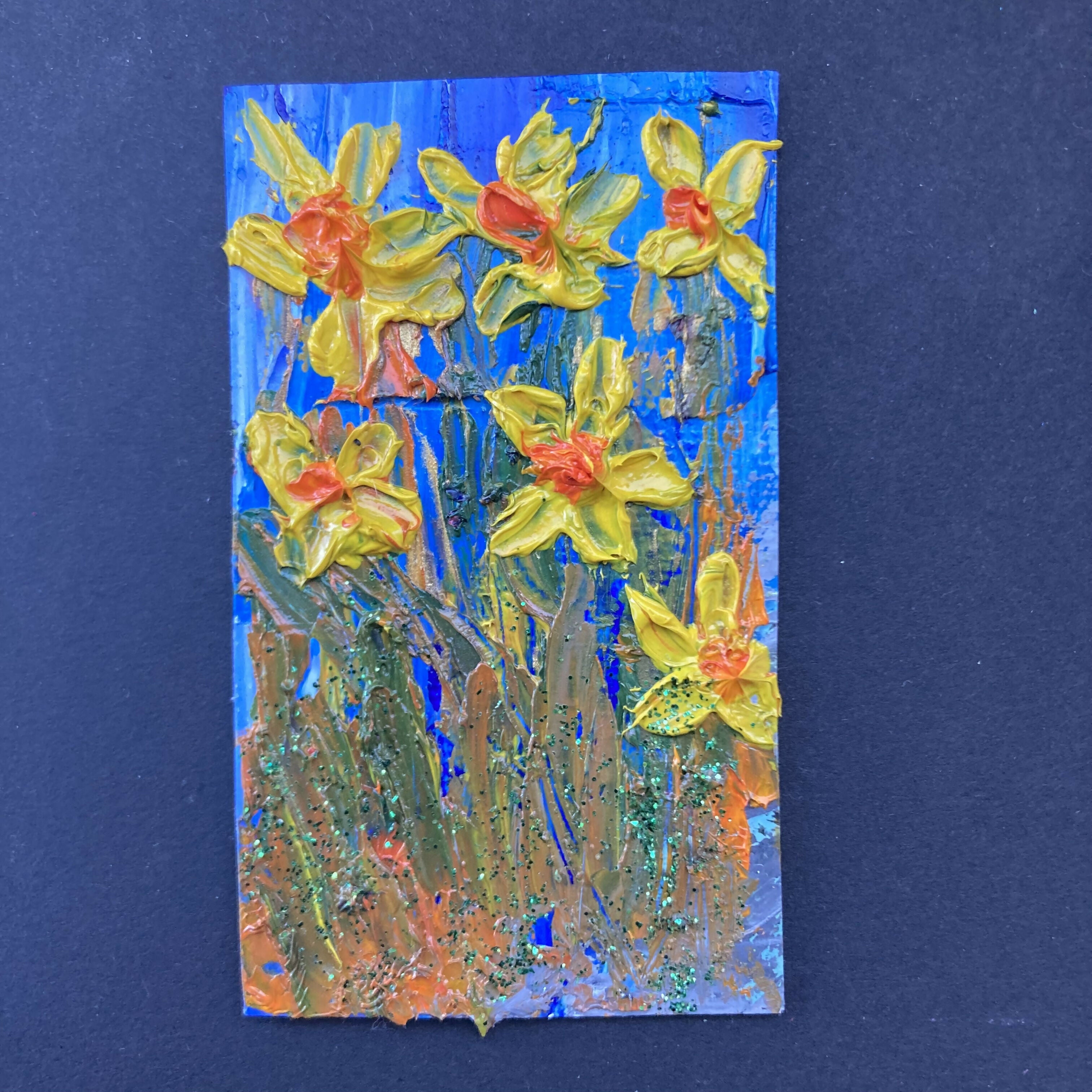 Abstract Daffodils Mini Oil Painting Canvas Fridge Magnet