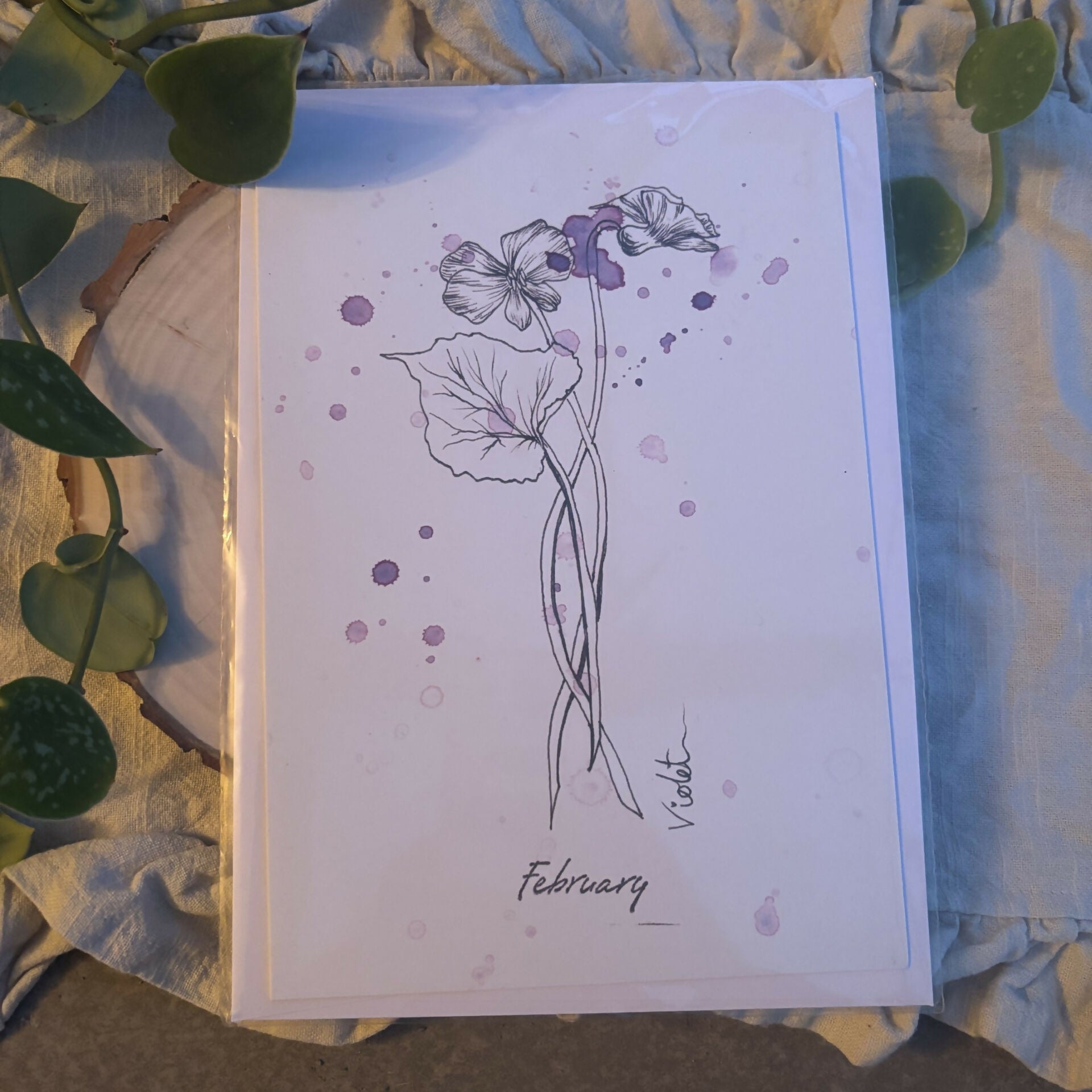 February Flower and Birthstone Card