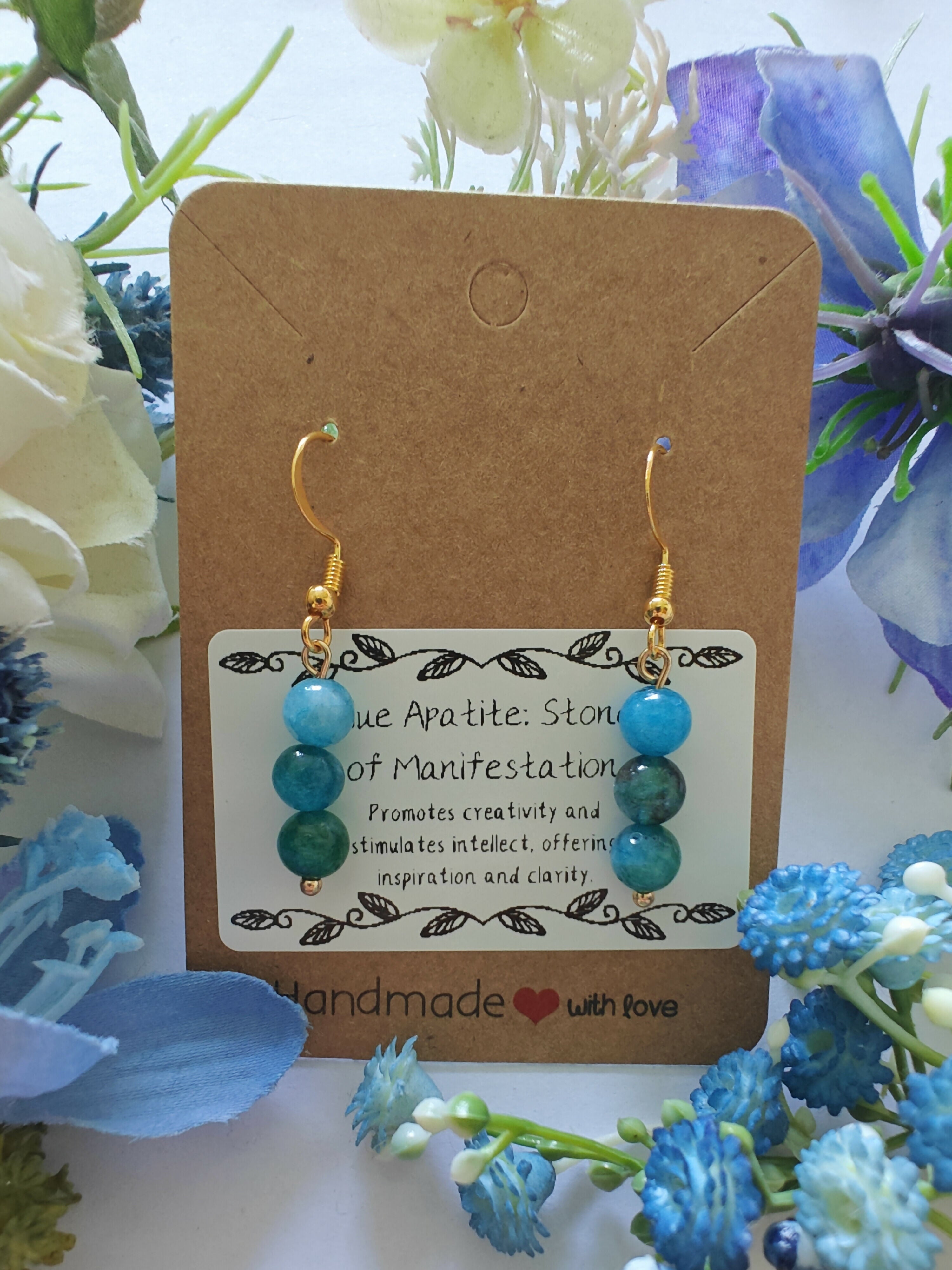 Blue Apatite Earrings on Gold Coloured Sterling Silver Plated Hooks