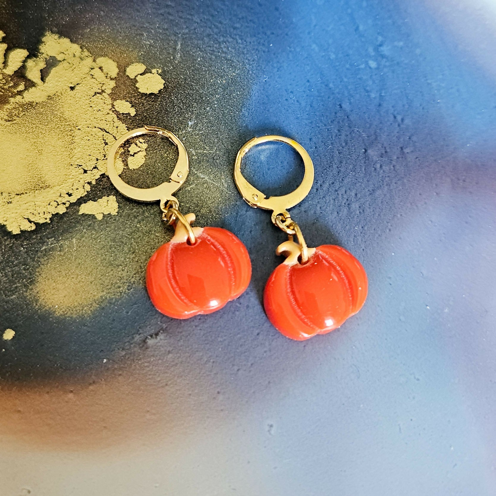 Handmade Pumpkin Autumn Resin Charms On Huggie Hoops