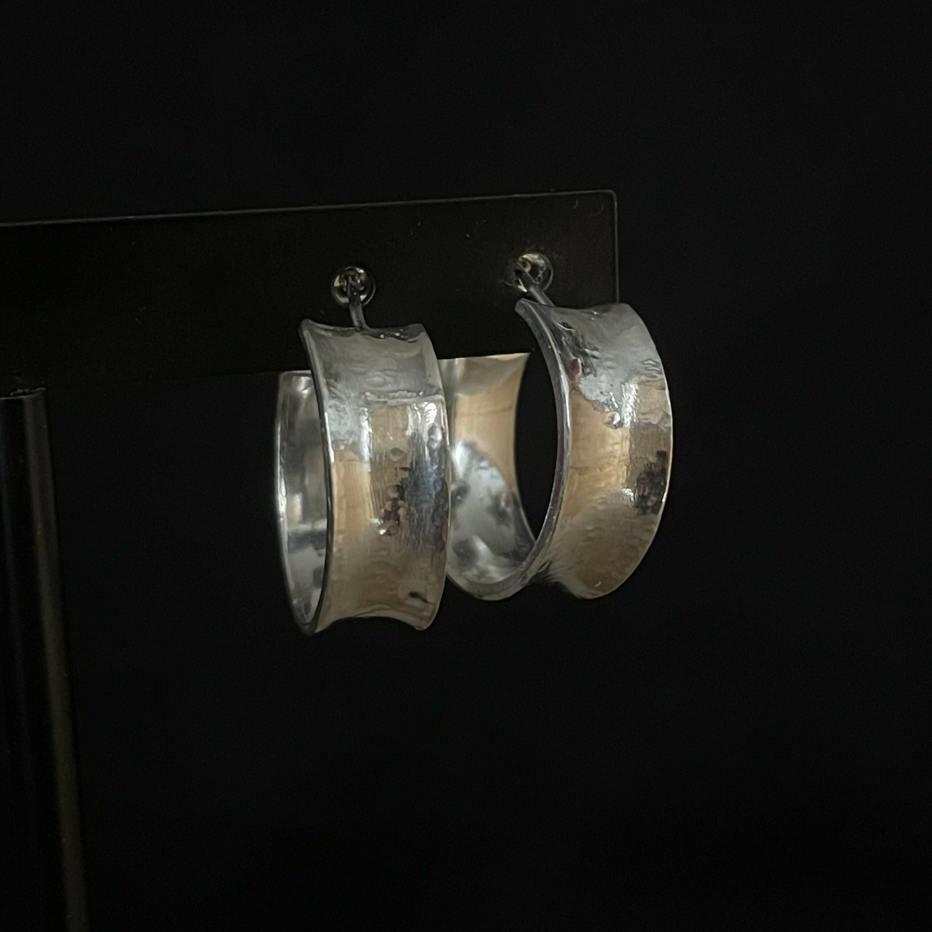 Sterling Silver Concave Hoop Earrings