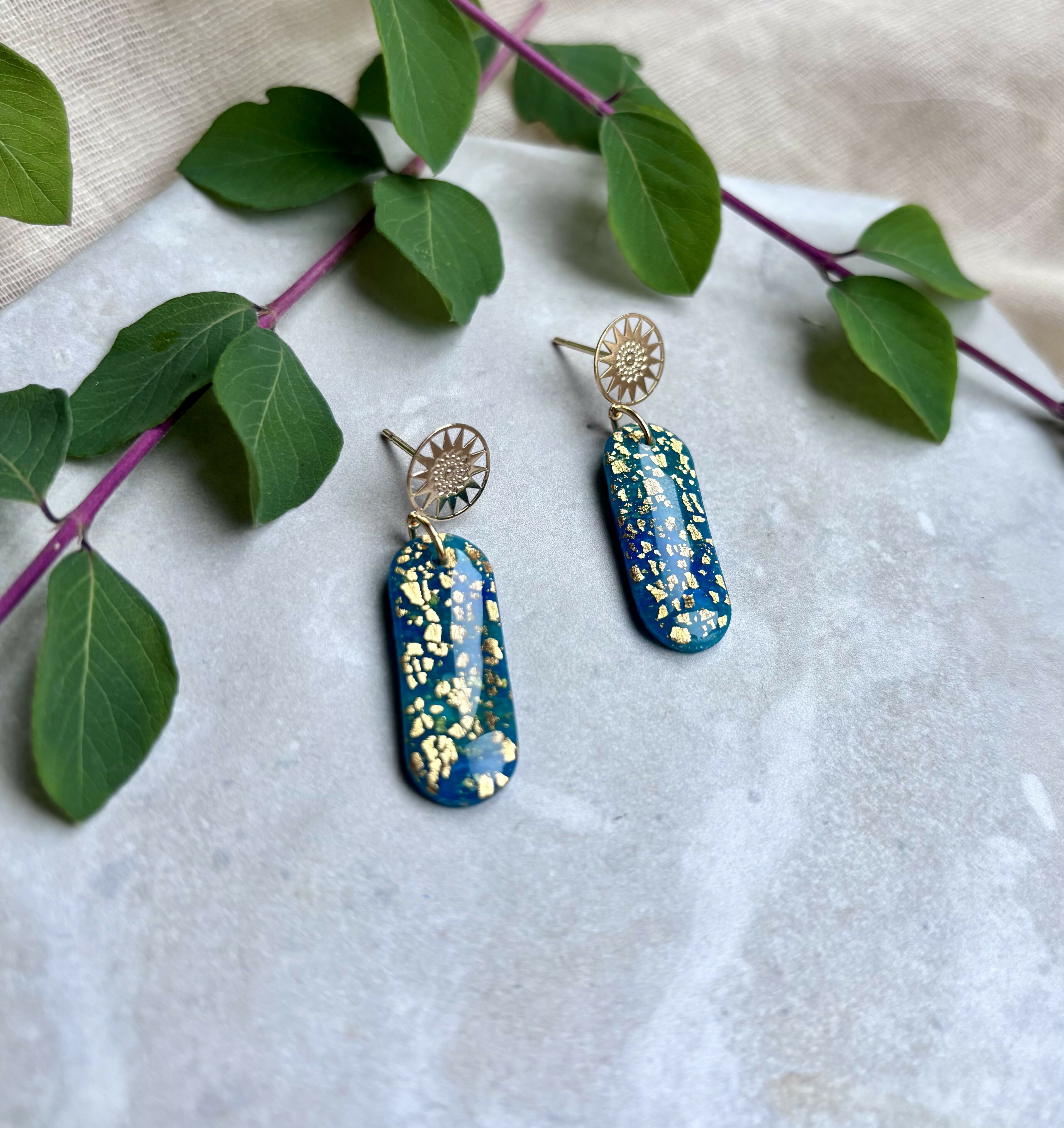 Celestial Blue Drop Polymer Clay Earrings