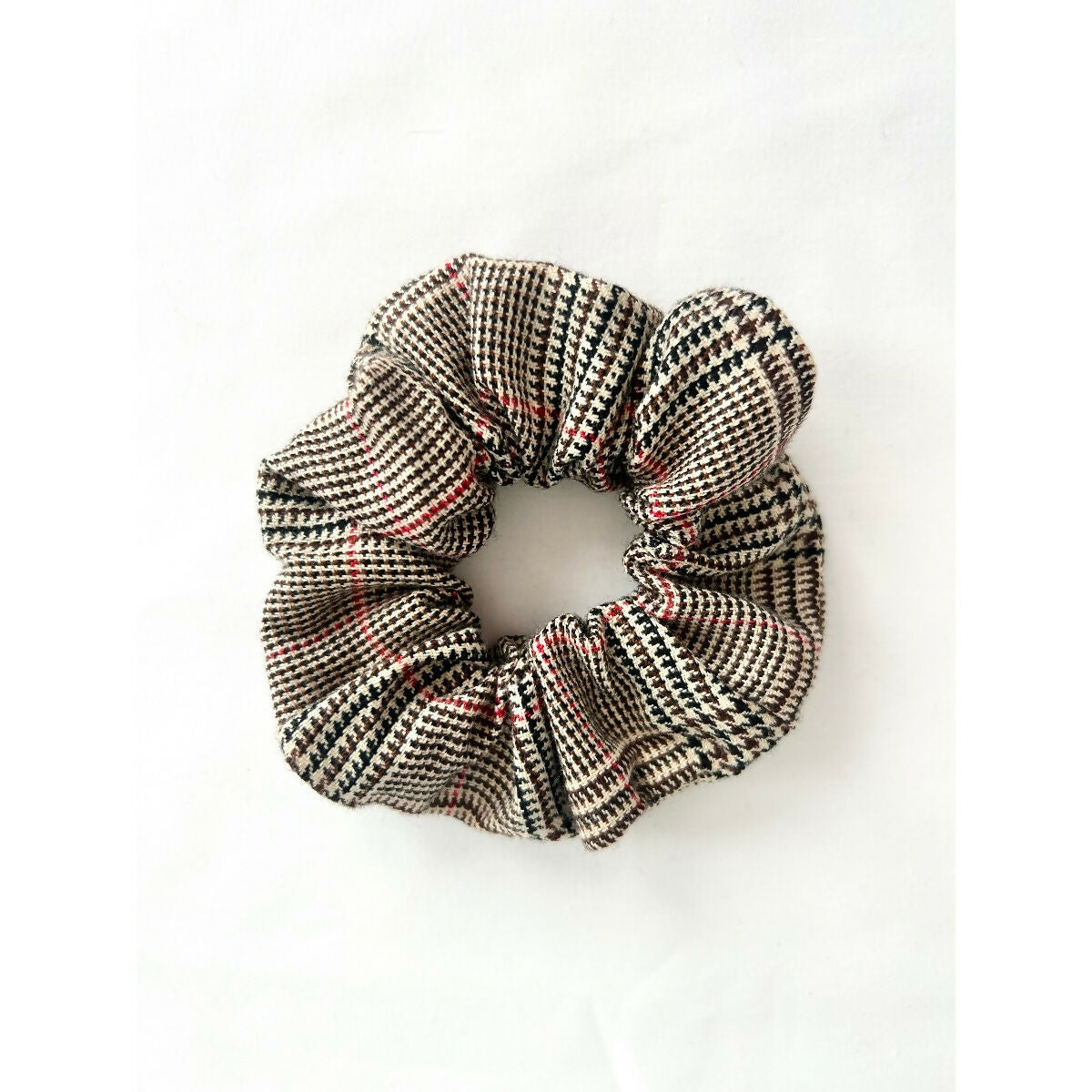 Beige Dogtooth Tartan Hair Scrunchie