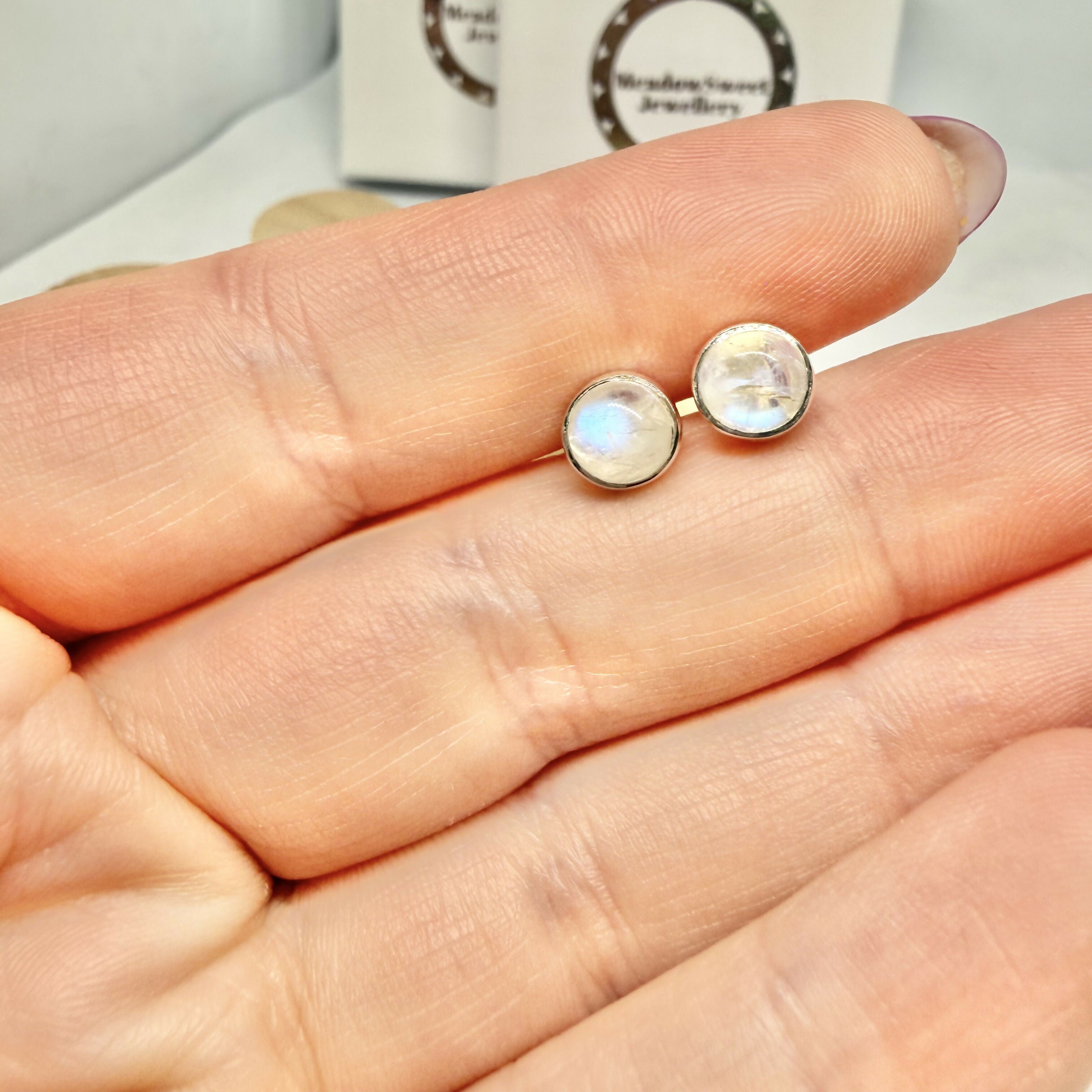 WHITE MOONSTONE STUD EARRINGS