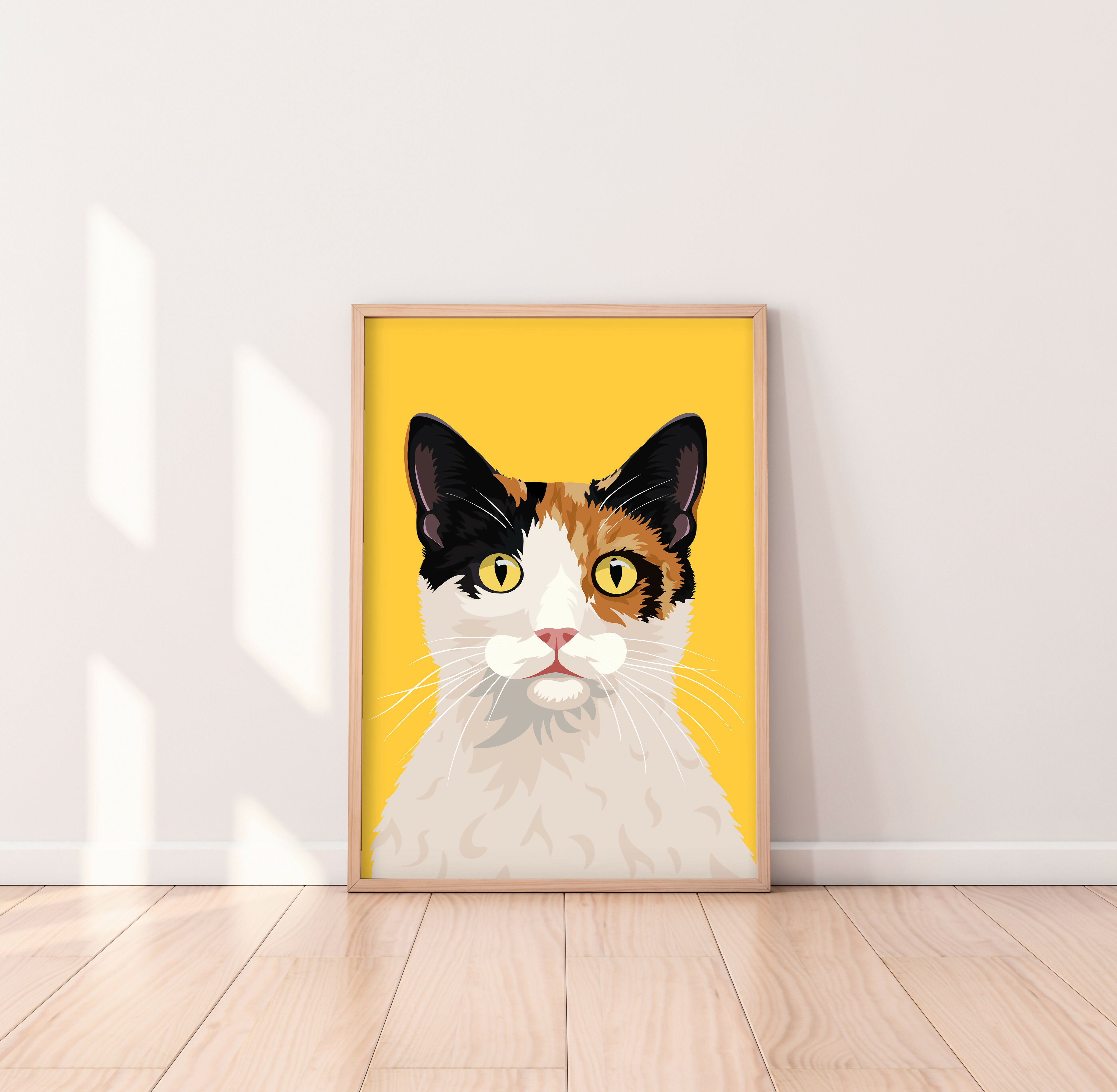 White, Black and Ginger Calico Yellow Eye Cat Art Print