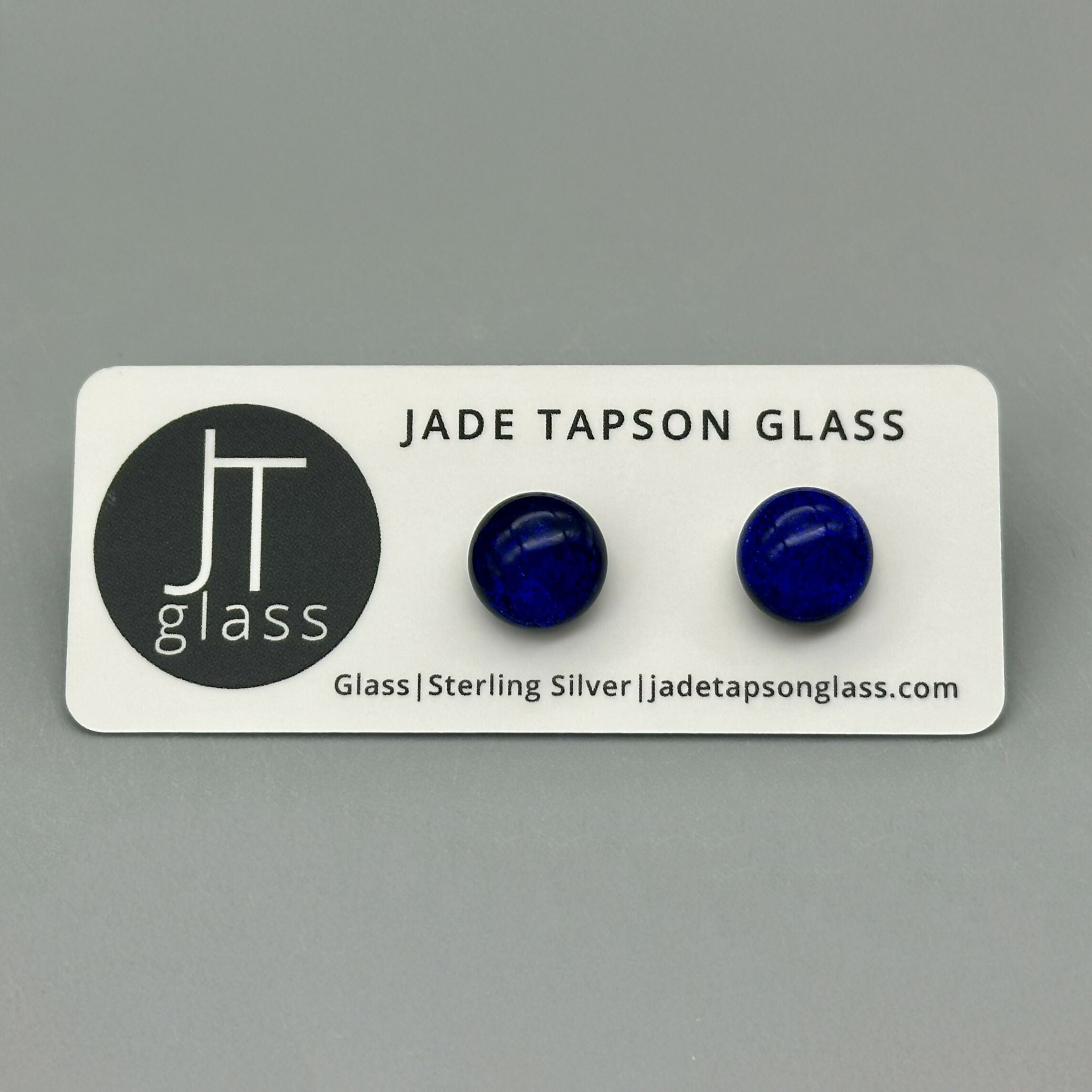 Cobalt Blue Dichroic Fused Glass Sterling Silver Stud Earrings - Handmade by Jade Tapson Glass.