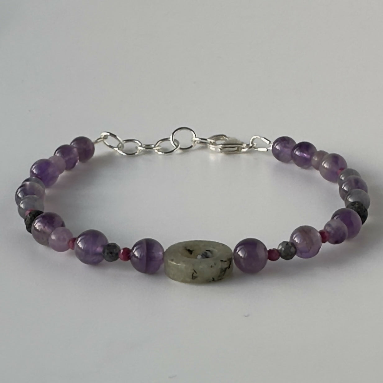 HEALING CRYSTAL & STERLING SILVER THIRD EYE CHAKRA BRACELET WITH AROMATHERAPY BEADS