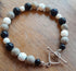 Gemstone Bracelet with Tibetan Silver Toggle Catch, Navy Goldstone, Grey Landscape Jasper and Faceted Howlite.
