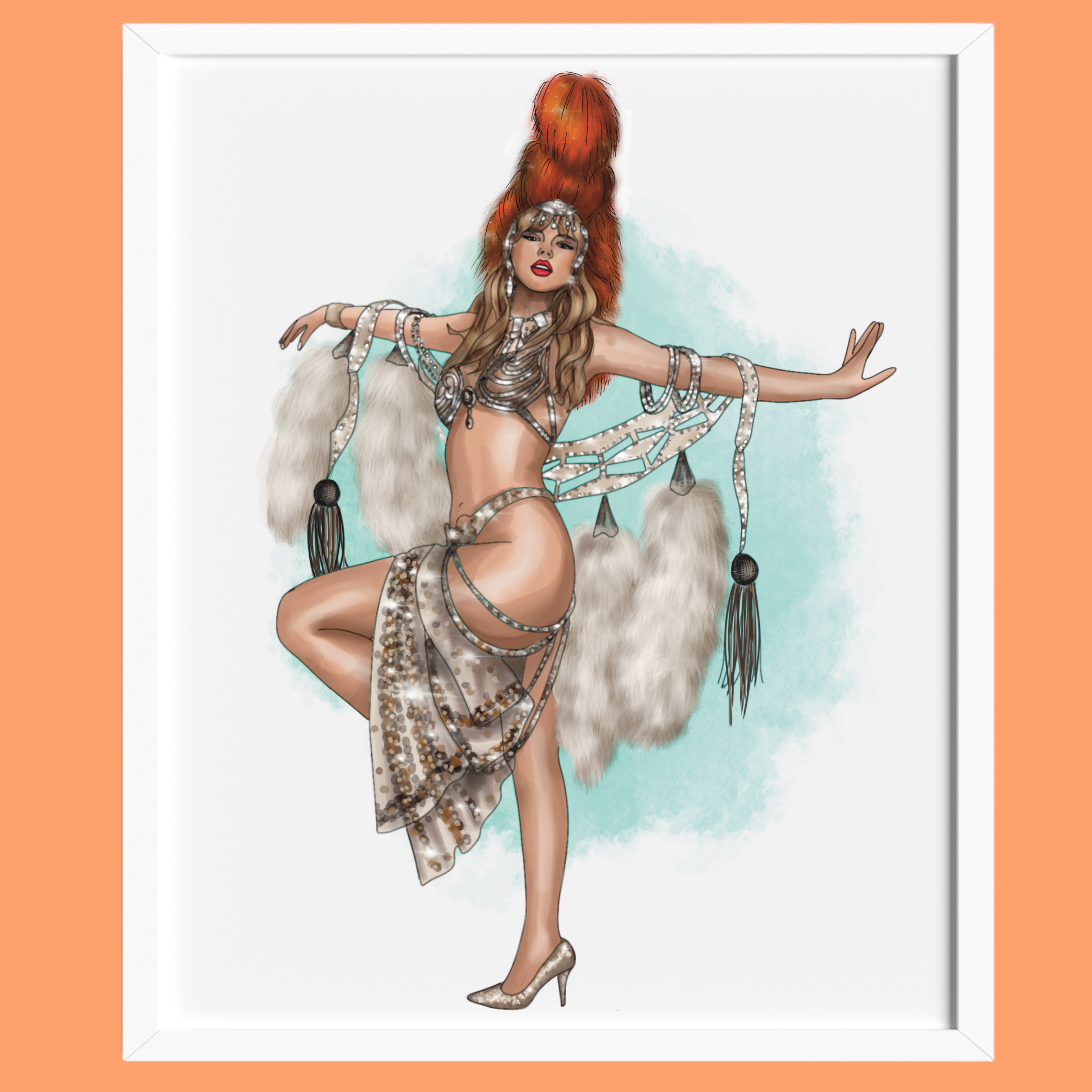 Taylor Showgirl -Inspired Hand Drawn Illustration in Frame