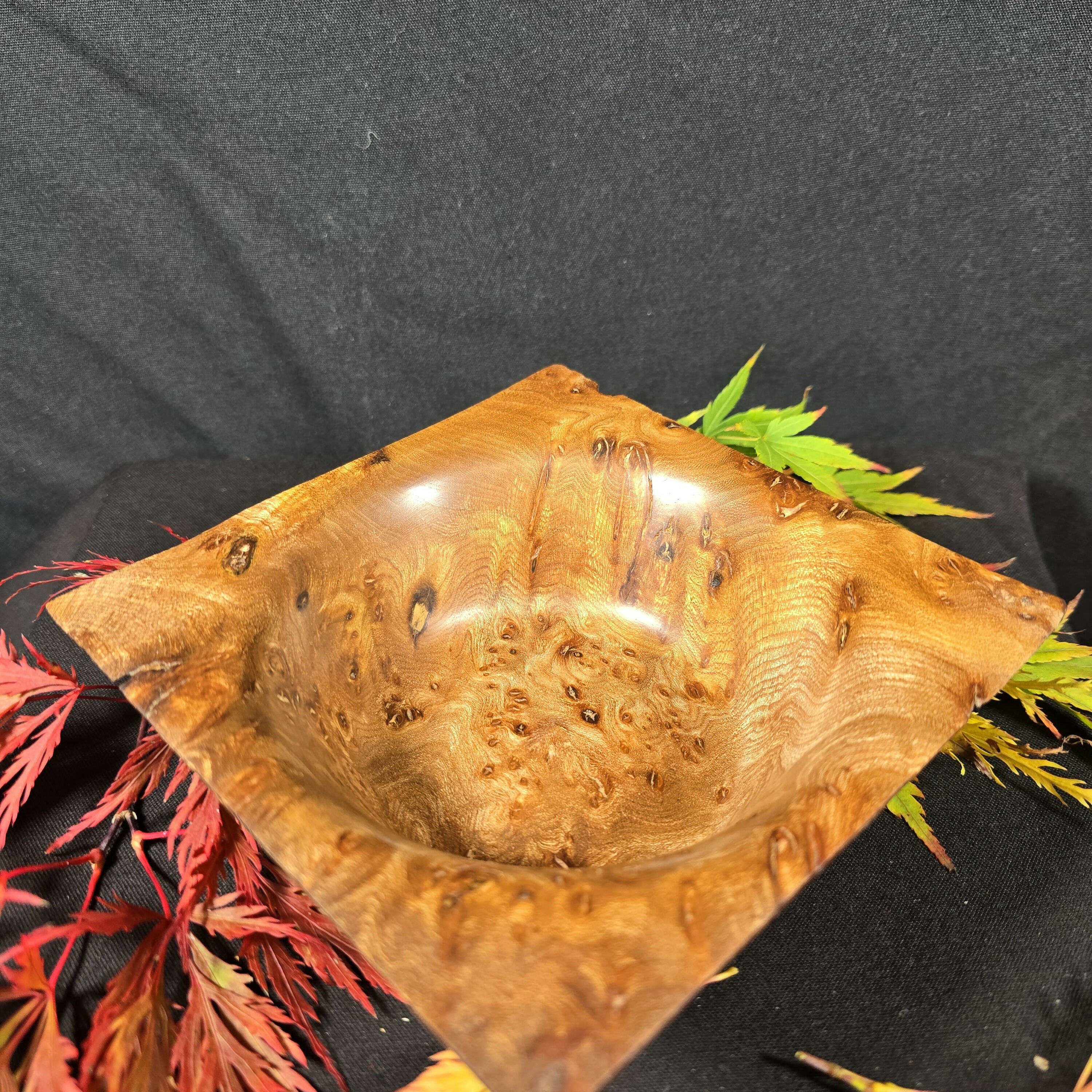 Hand Turned Square Elm Burr Bowl