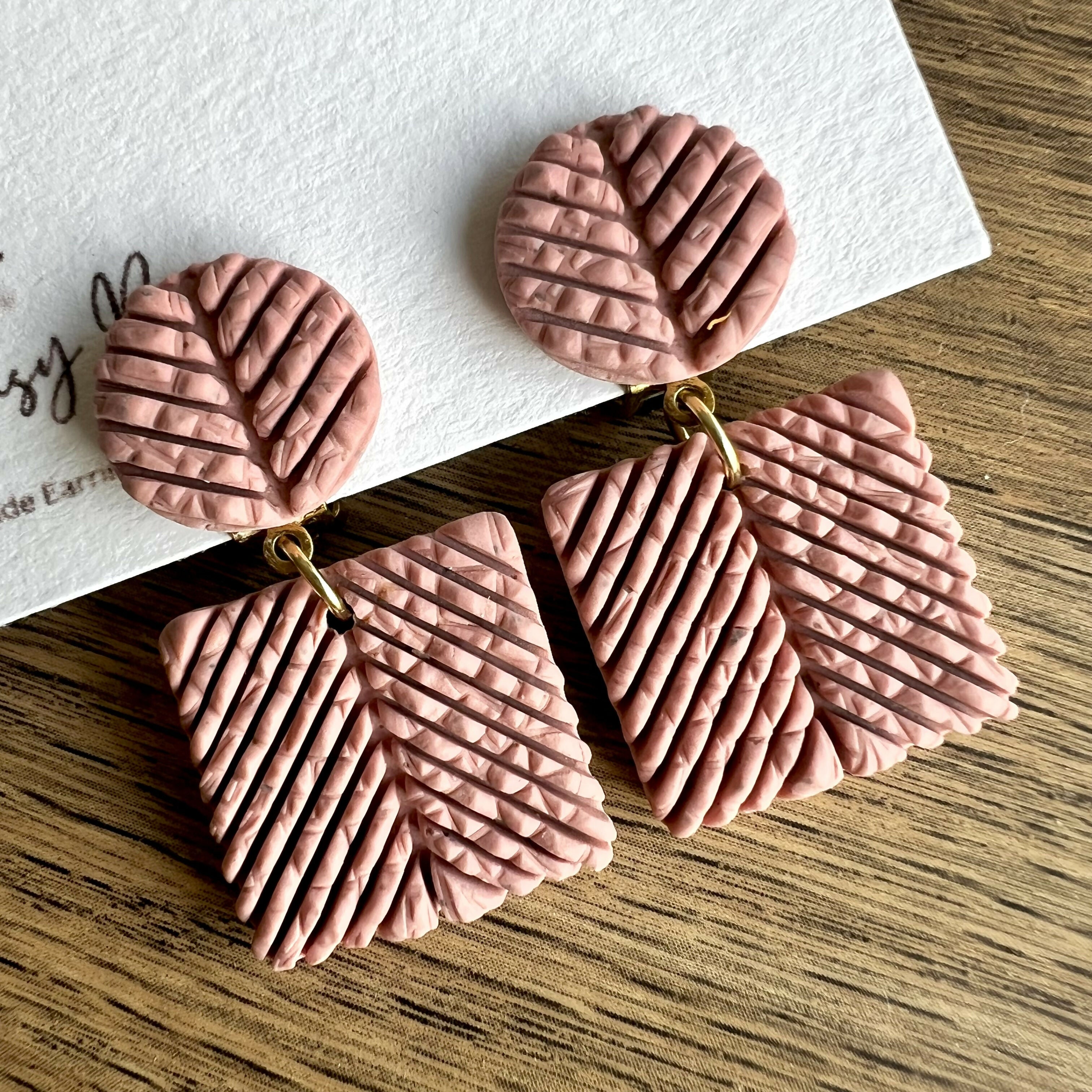 Dainty Clip On Dangle Earrings / Boho Polymer Clay Earrings for Non Pierced Ears