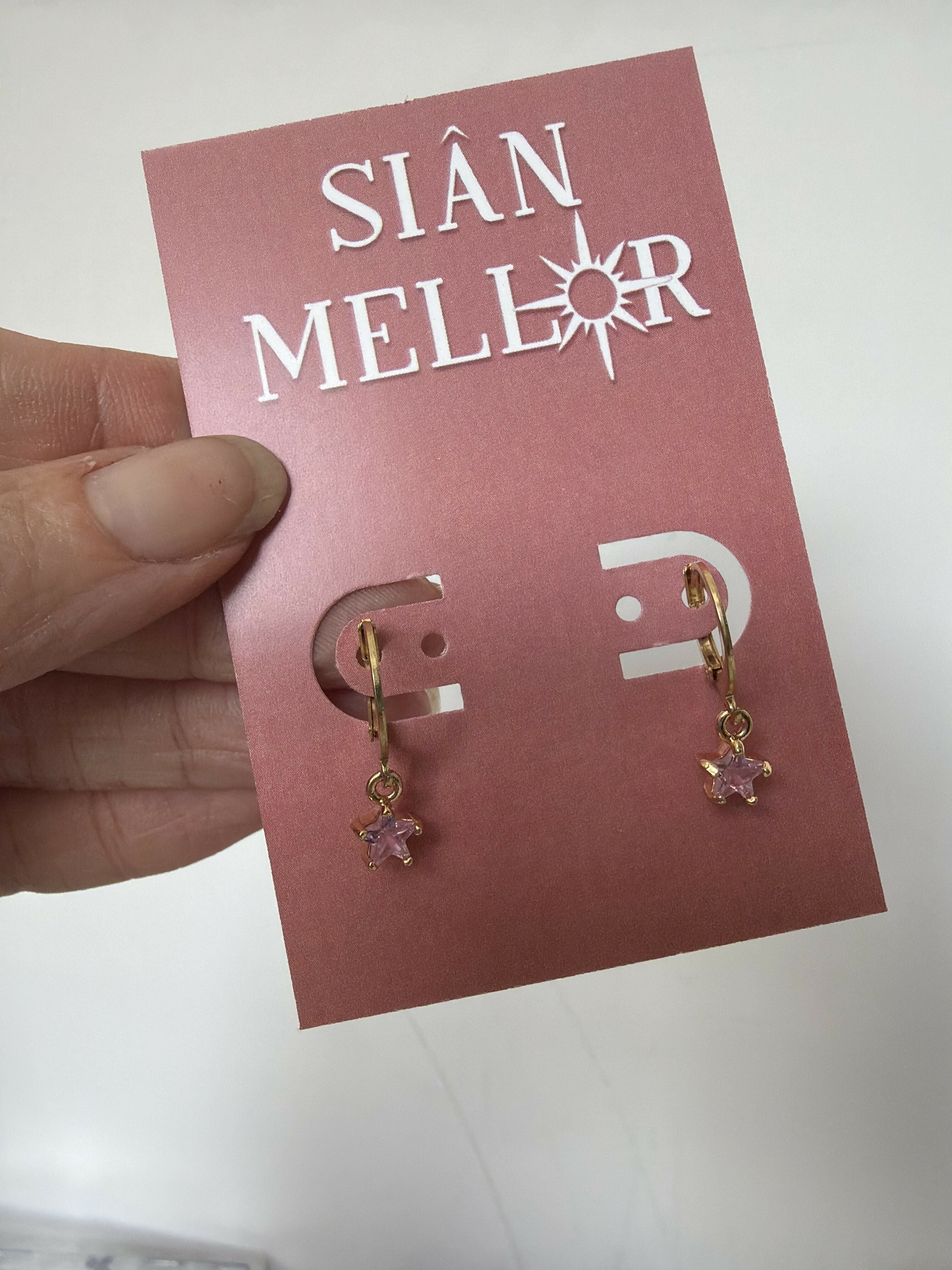 Dainty Star Huggie Hoops Pink