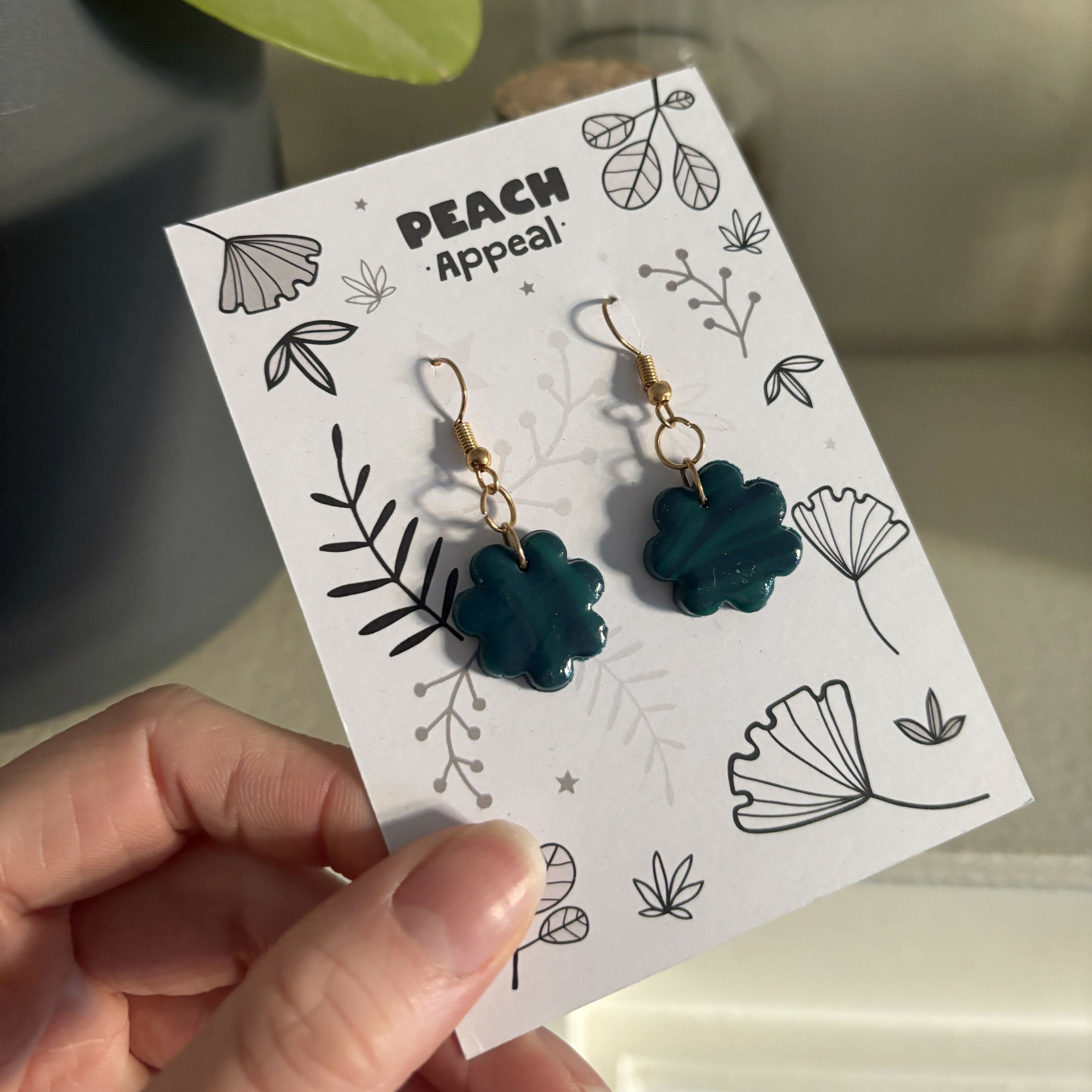 Recycled Polymer Clay Earrings - Green Flower