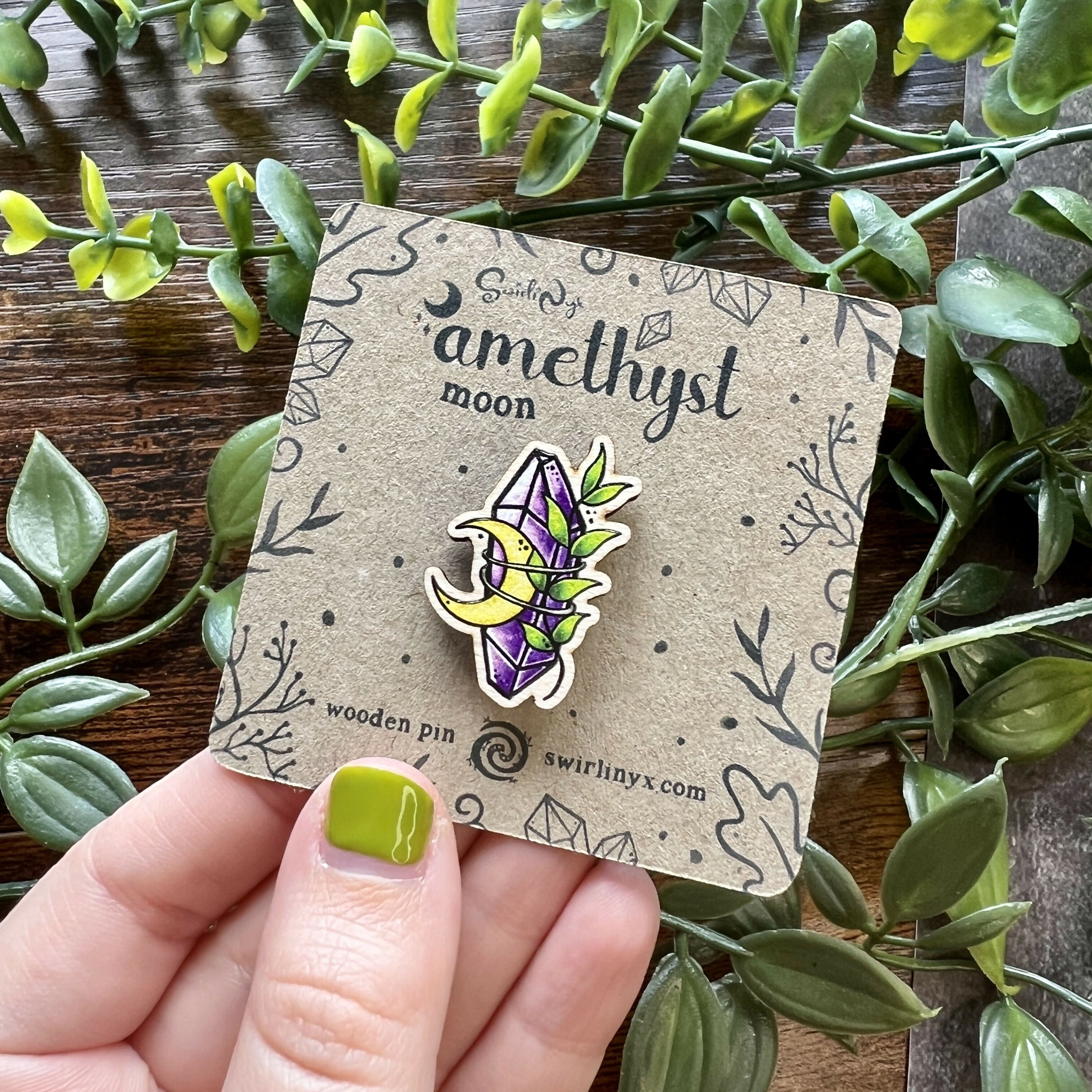 Amethyst Moon Wooden Pin