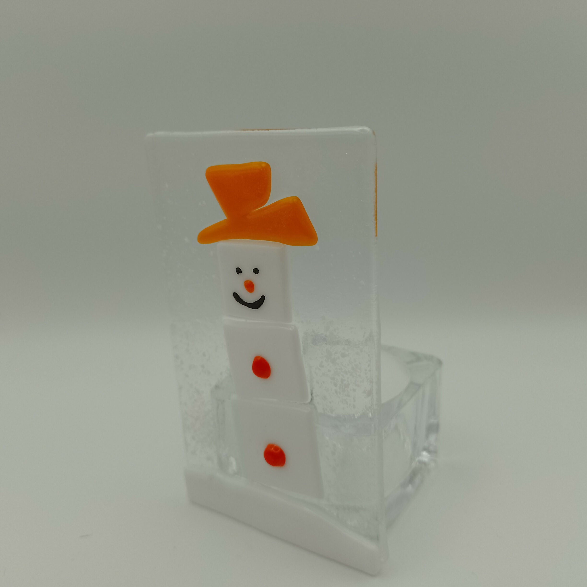 Fused Glass Snowman Tealight